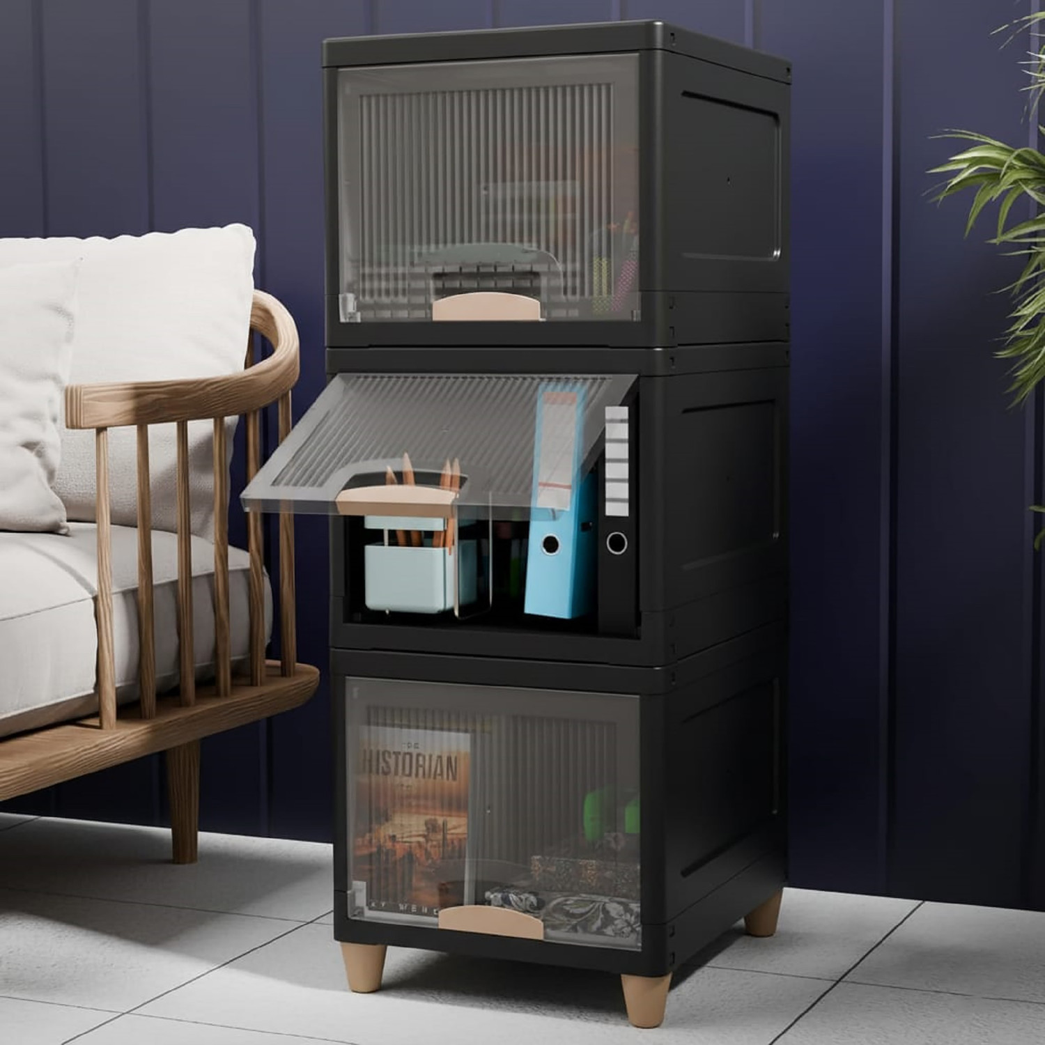 Image of Sumoware 3 Layer Foldable Cabinet Plastic Cupboard For Storage Plastic Modular Drawer Plastic Free Standing Cabinet