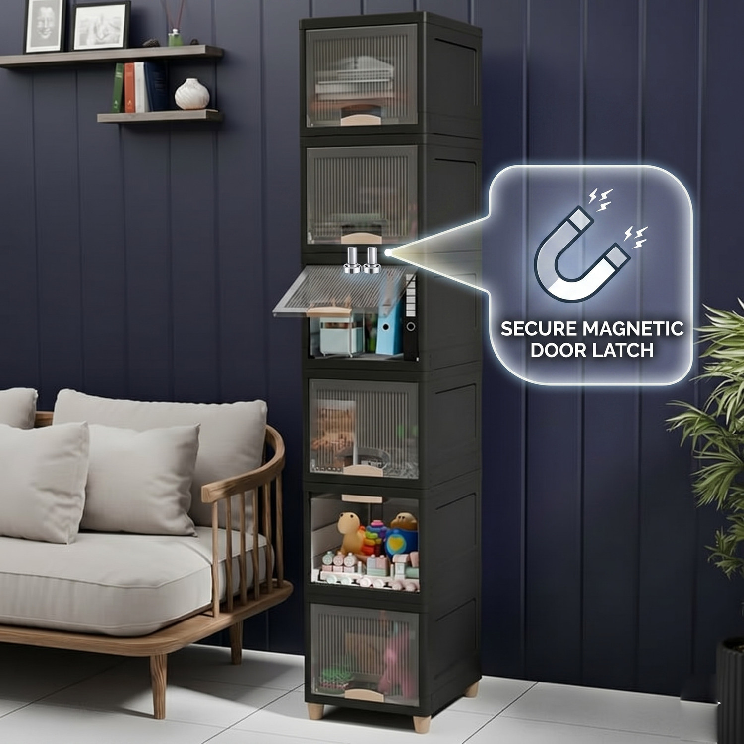 Image of Sumoware 4 Layer Foldable Cabinet Plastic Cupboard For Storage Plastic Modular Drawer Plastic Free Standing Cabinet