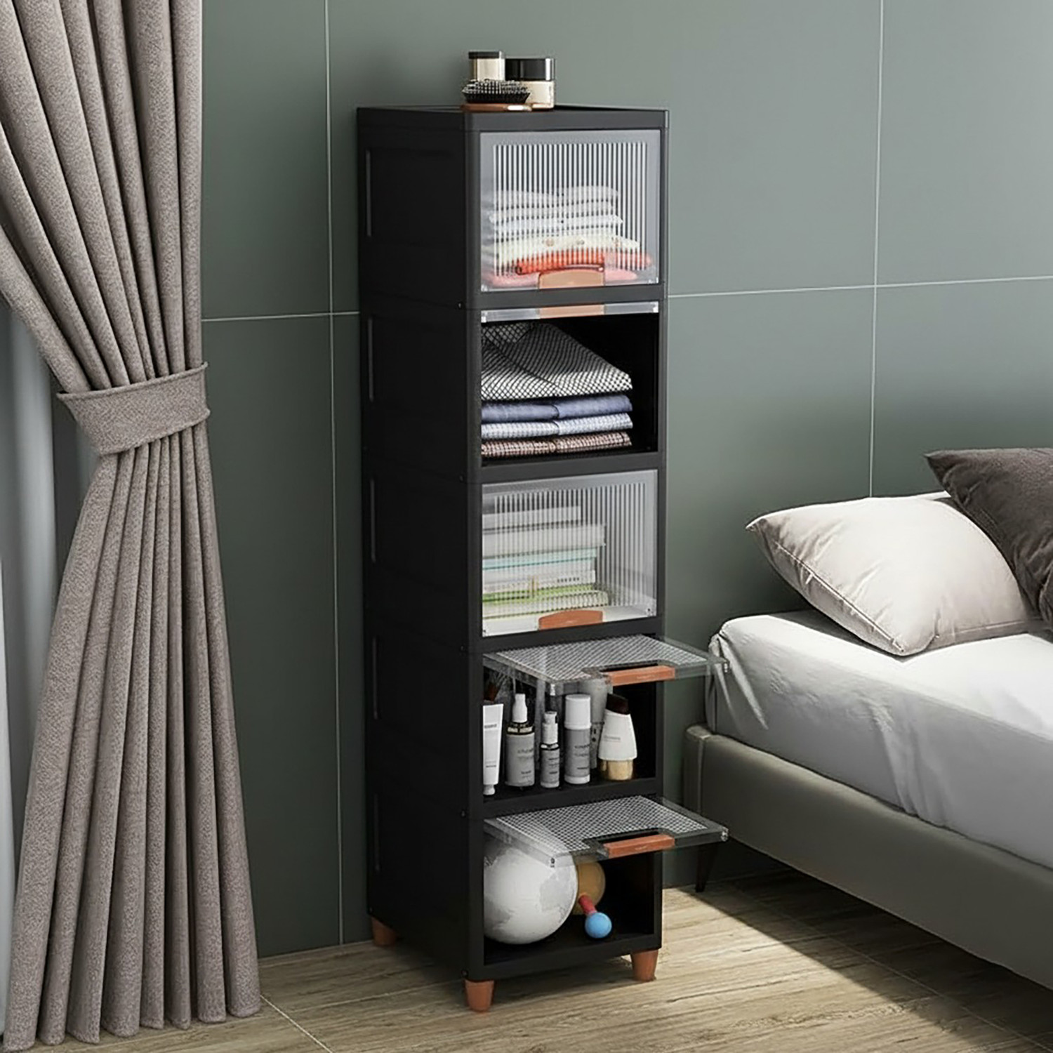 Image of Sumoware 5 Layer Foldable Cabinet Plastic Cupboard For Storage Plastic Modular Drawer Plastic Free Standing Cabinet