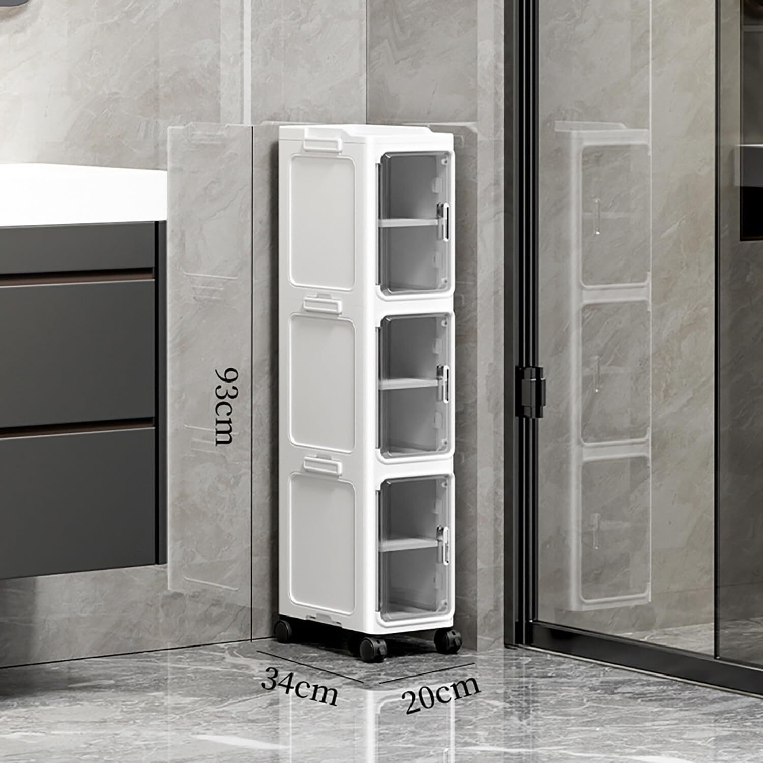 Image of HOUSE OF QUIRK 2-Tier Narrow Bathroom & Kitchen Storage Cabinet Plastic Free Standing Cabinet