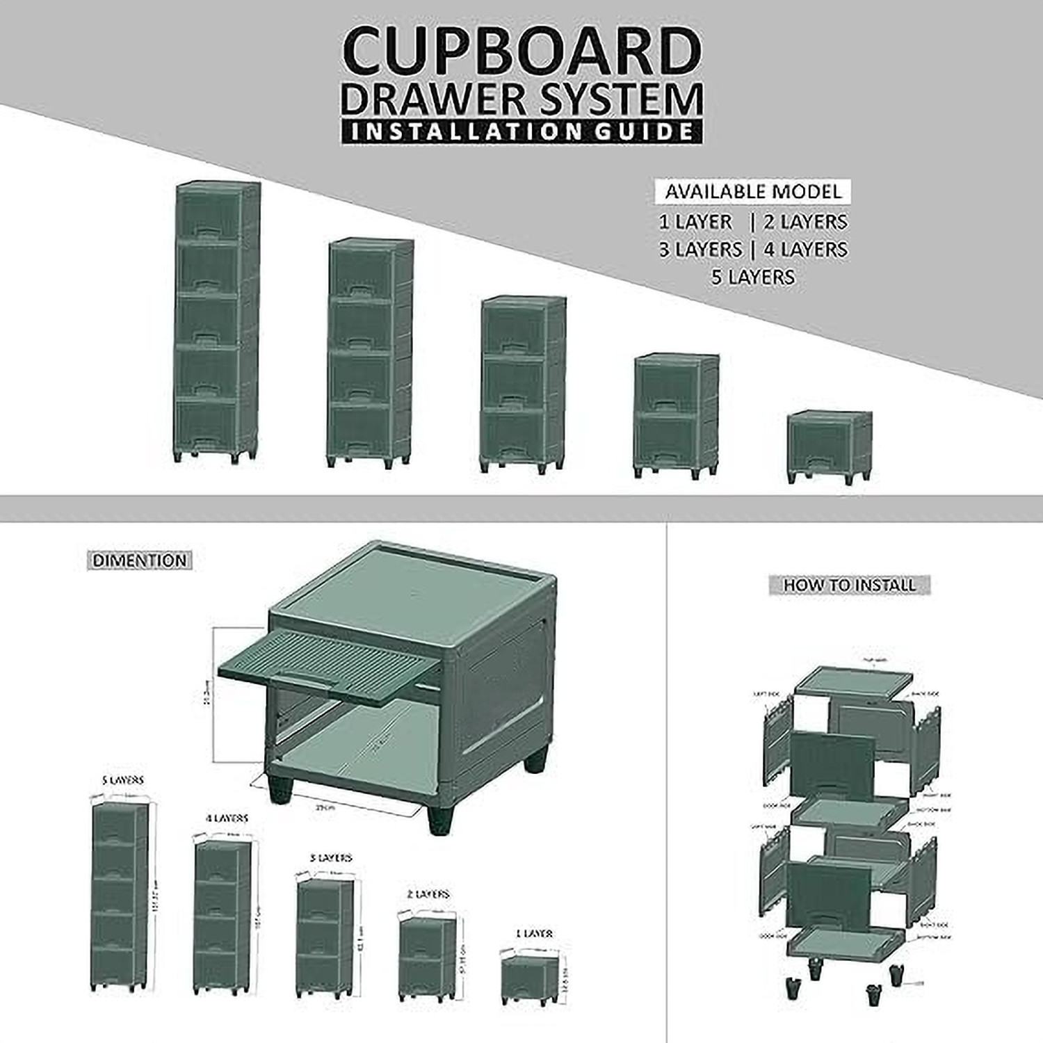 Image of MECHON 6 Layer Foldable Cabinet Plastic Cupboard For Storage Plastic Modular Drawer Plastic Free Standing Cabinet