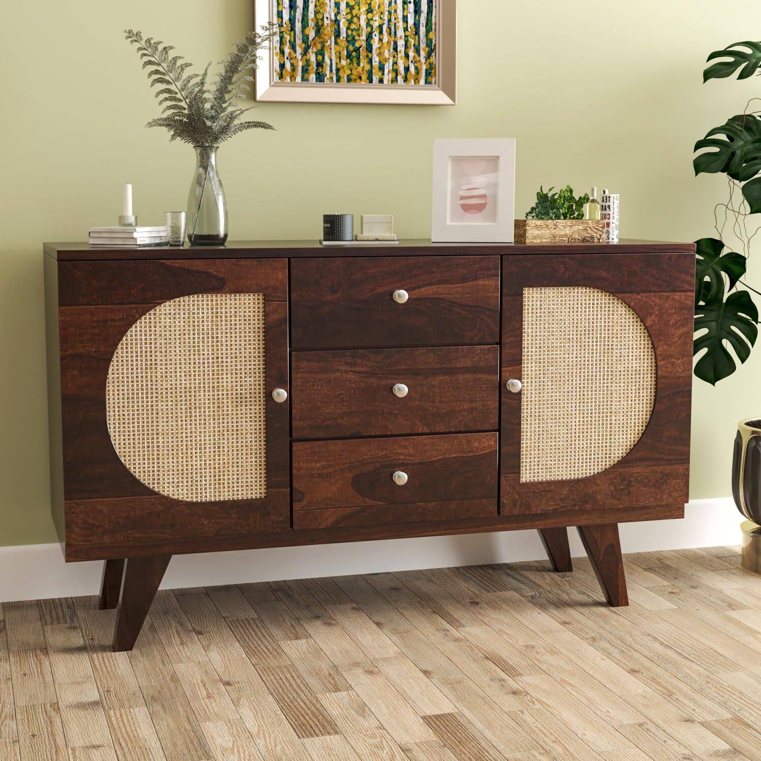 Navya Handicraft Solid Sheesham Wood Sideboard Cabinet with 3 Dra