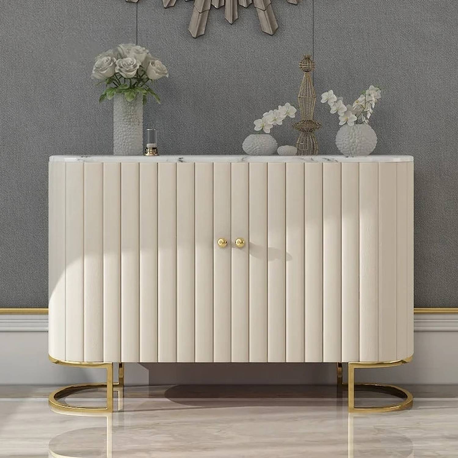 KDINTERIORS 1500mm Modern White Sideboard Buffet Marino Laminate