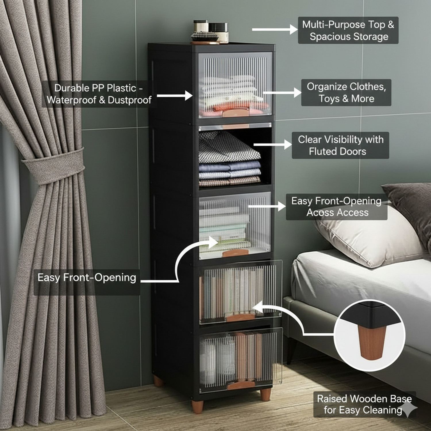 Image of Sumoware 5 Layer Foldable Cabinet Plastic Cupboard For Storage Plastic Modular Drawer Plastic Free Standing Cabinet