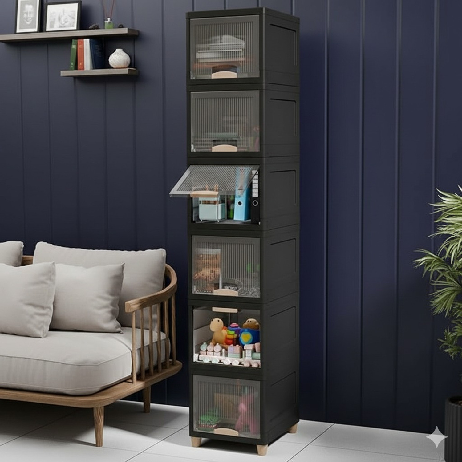 Image of Sumoware 6 Layer Foldable Cabinet Plastic Cupboard For Storage Plastic Modular Drawer Plastic Free Standing Cabinet