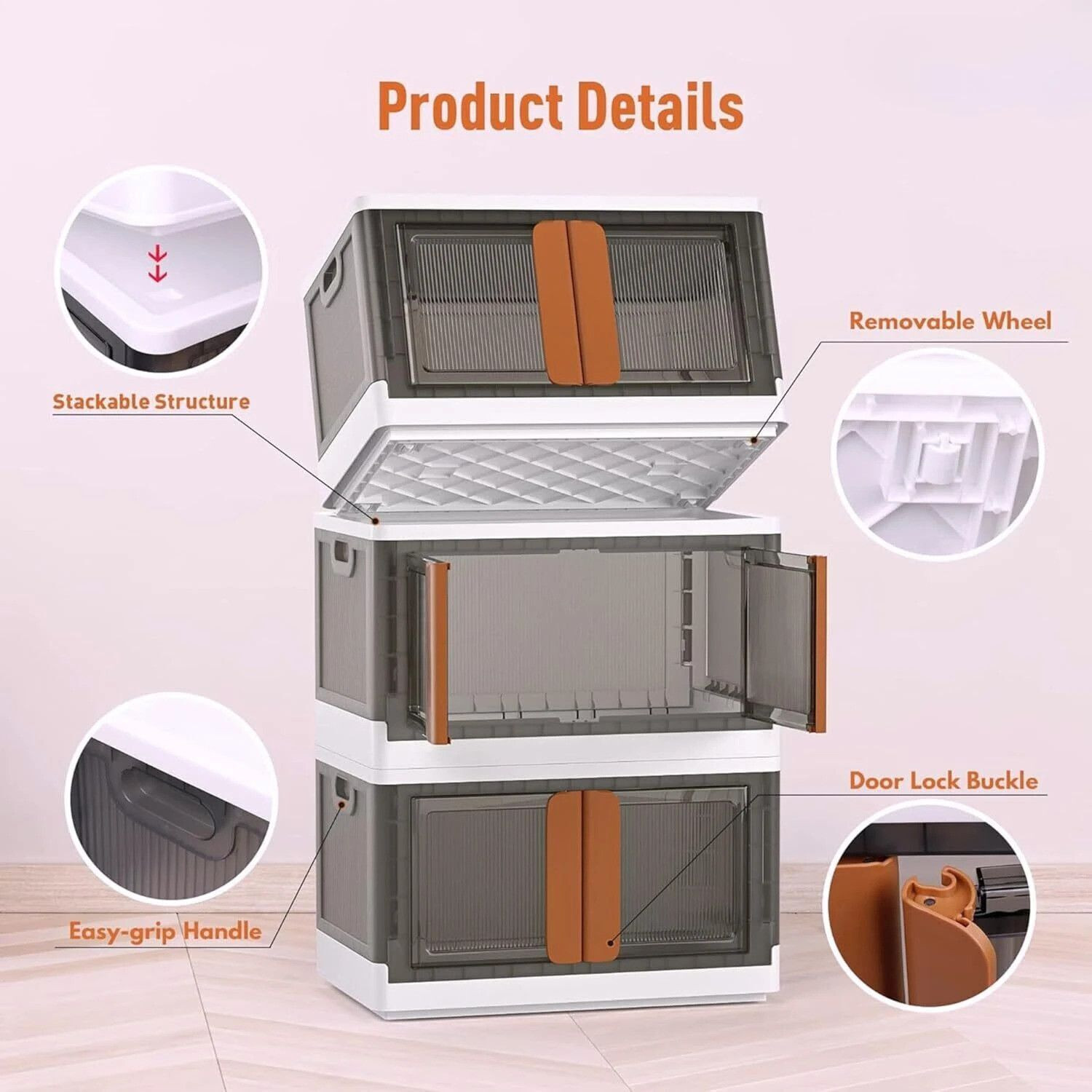 Image of Aalok 4 LAYER Folding Storage Box |Top Lid Open and Wheels ,Stackable ,Organizers Plastic Free Standing Cabinet
