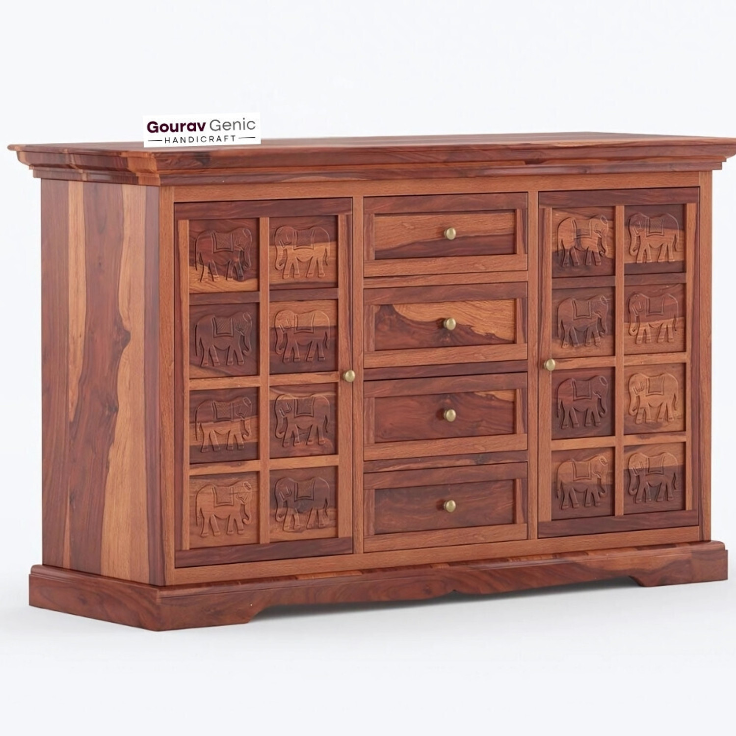 Image of Gouravgenics Handicraft Tile Solid Wood Free Standing Sideboard