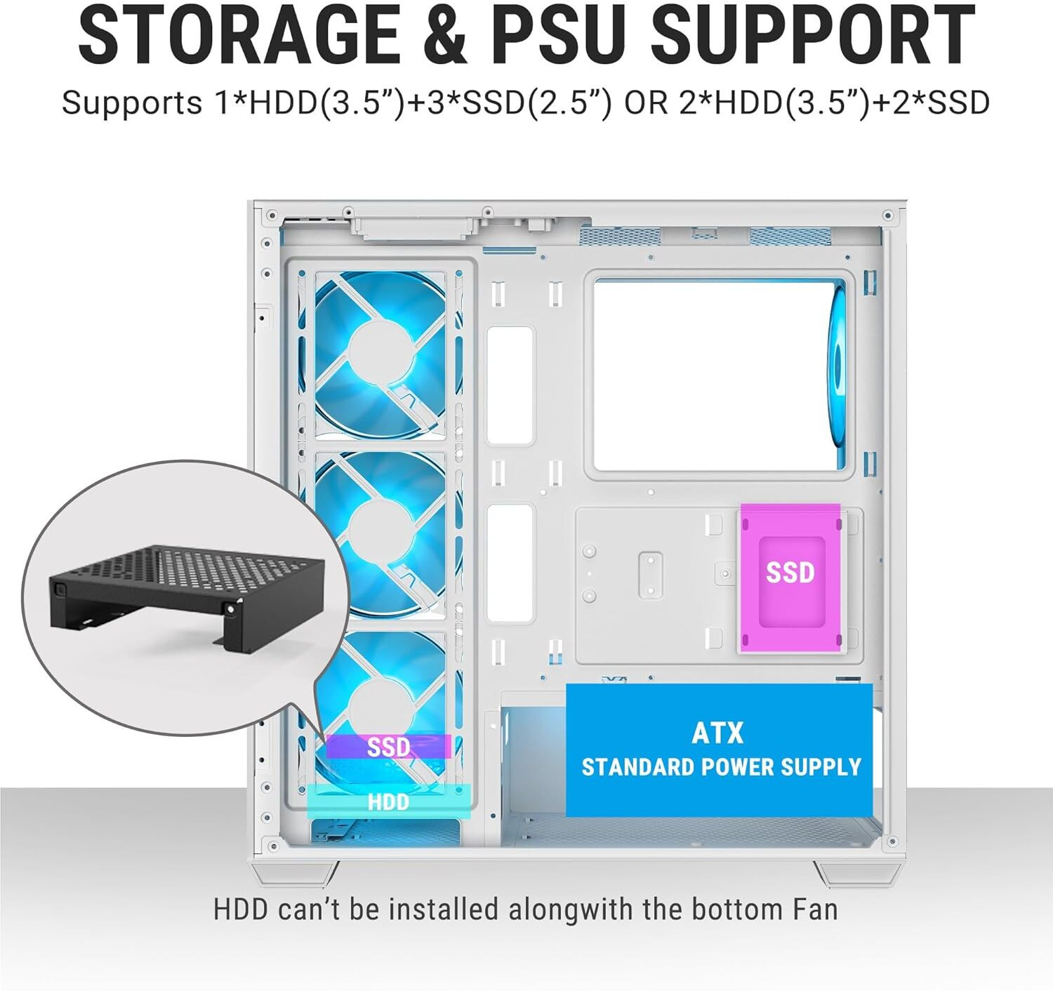 Image of Ant Esports Crystal X7 Black ATX, Micro ATX, Mini ITX with 4 x 120mm ARGB Fans Tower Cabinet with USB 2.0 and USB 3.0 Ports Compatible with Computer