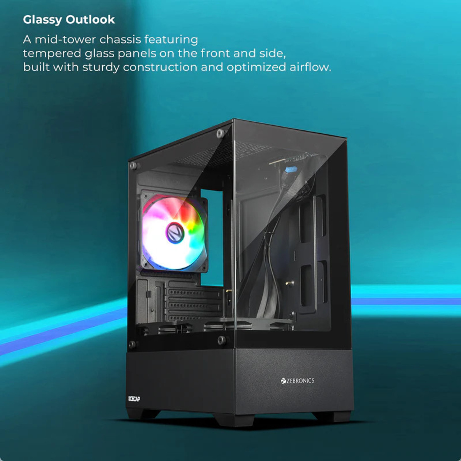 Image of ZEBRONICS Zeb Icecap MID TOWER Cabinet with USB 2.0 and USB 3.0 Ports Compatible with Computer