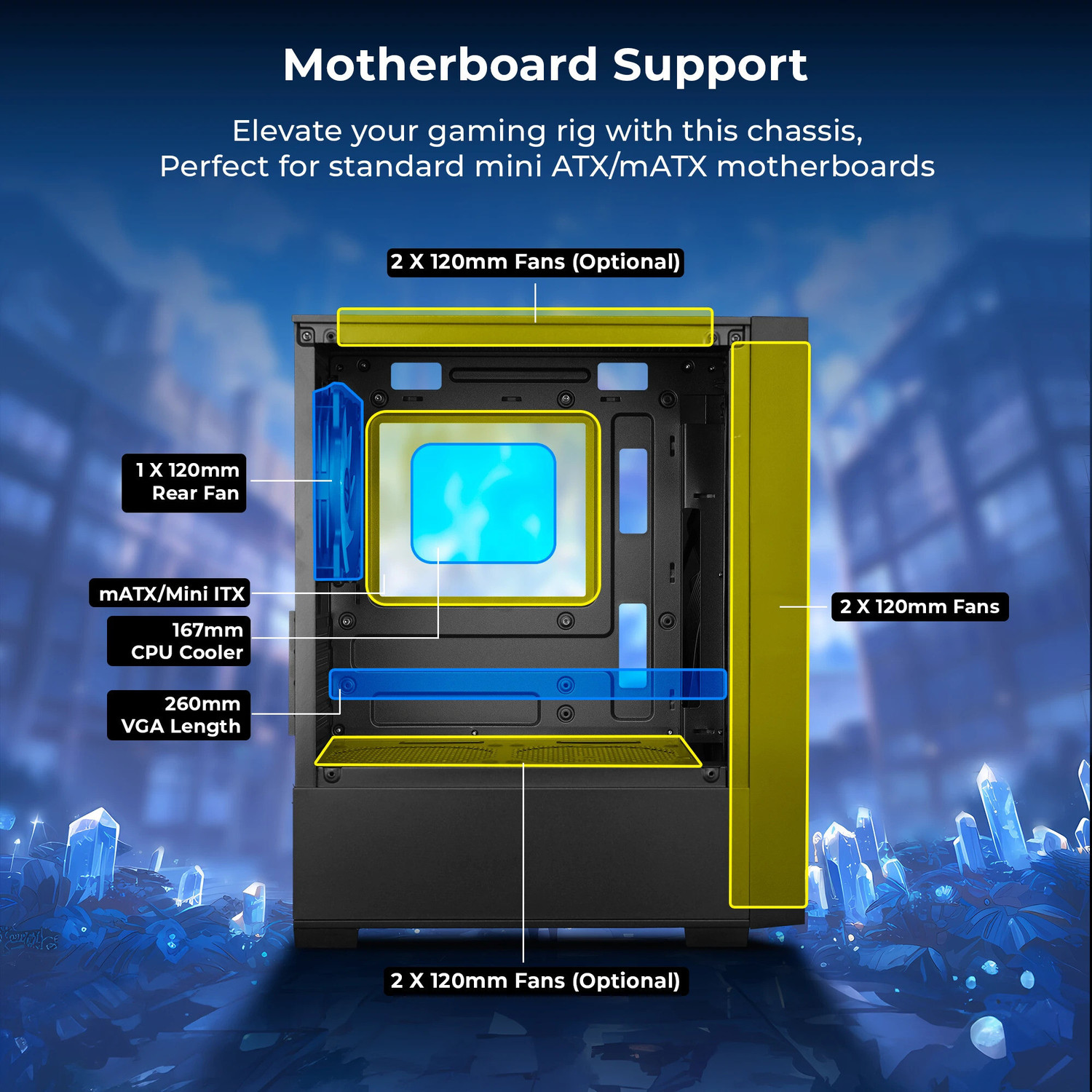 Image of ZEBRONICS TWOFACE Gaming Mini-Tower mATX /ITX, 3 RGB Fans,Tempered Glass Mini Tower Cabinet with USB 2.0 and USB 3.0 Ports Compatible with Gaming Console