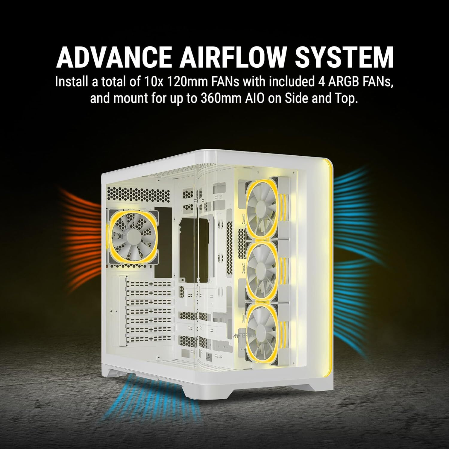 Image of Ant Esports Crystal ARC White Mid Tower Cabinet with USB 2.0 and USB 3.0 Ports Compatible with Computer