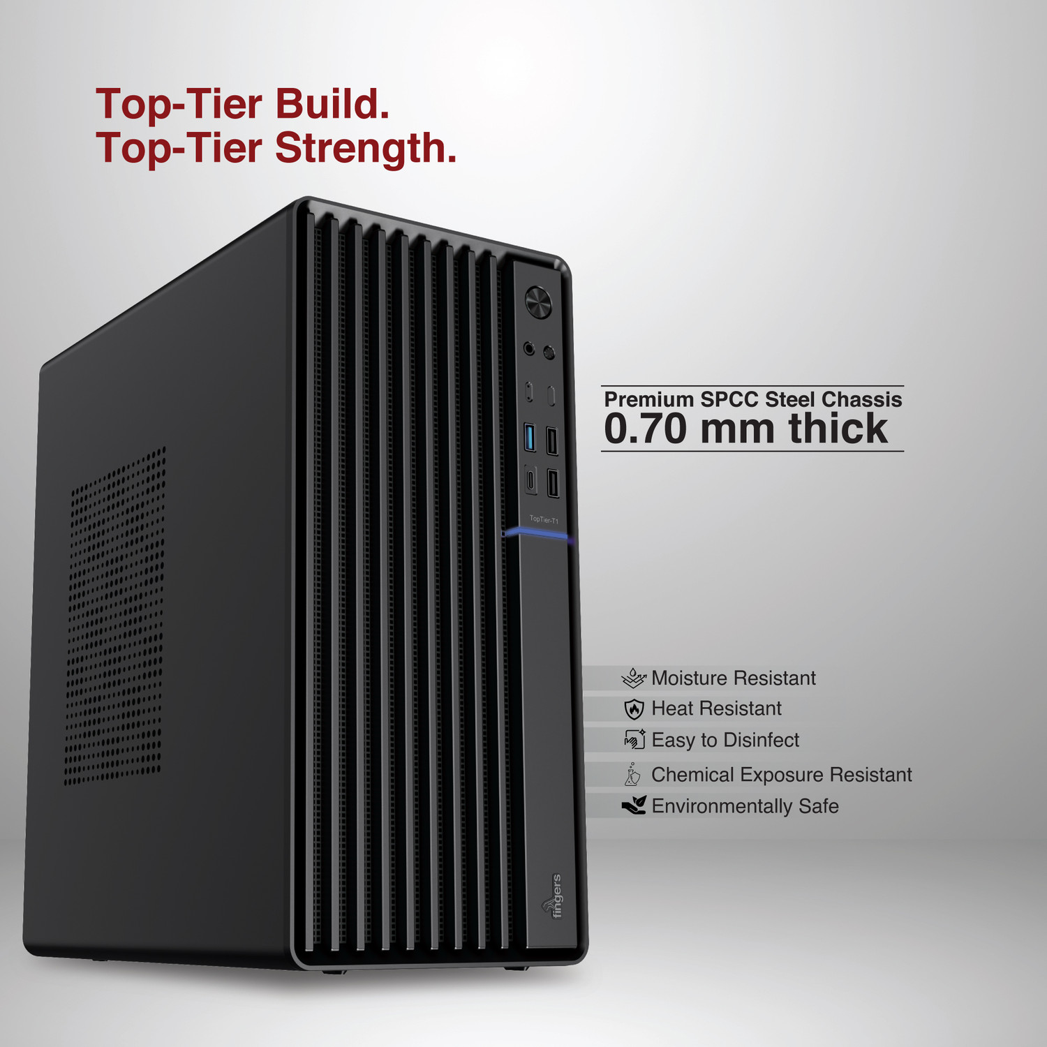 Image of FINGERS TopTier-T1 Micro ATX Cabinet with USB 2.0 and USB 3.0 Ports Compatible with Computer