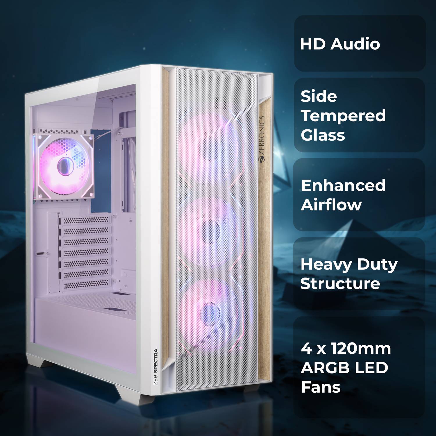 ZEBRONICS Zeb-Spectra Mid Tower Cabinet White - Image 2