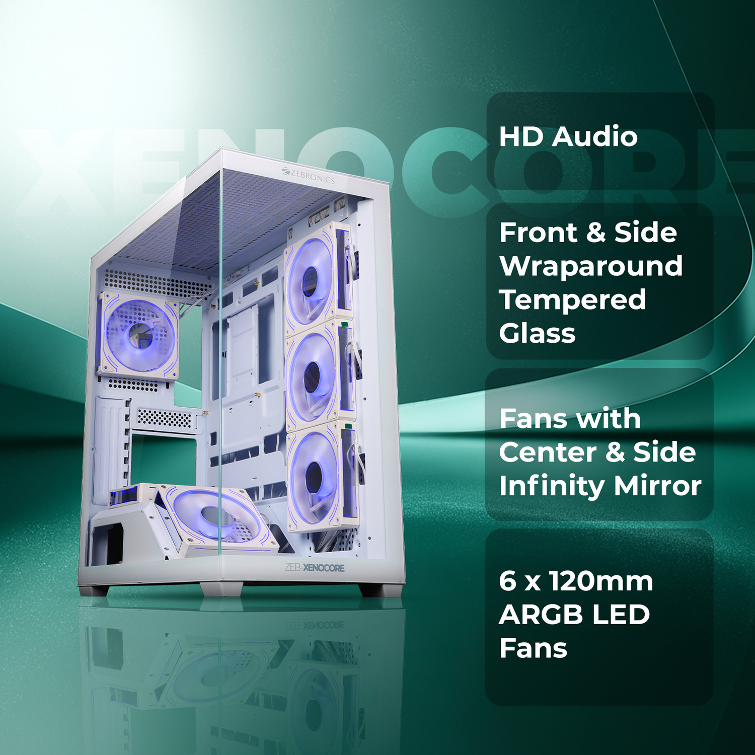 Image of ZEBRONICS Zeb-Xenocore (White) Mid Tower Cabinet with USB 2.0 and USB 3.0 Ports Compatible with Gaming Console