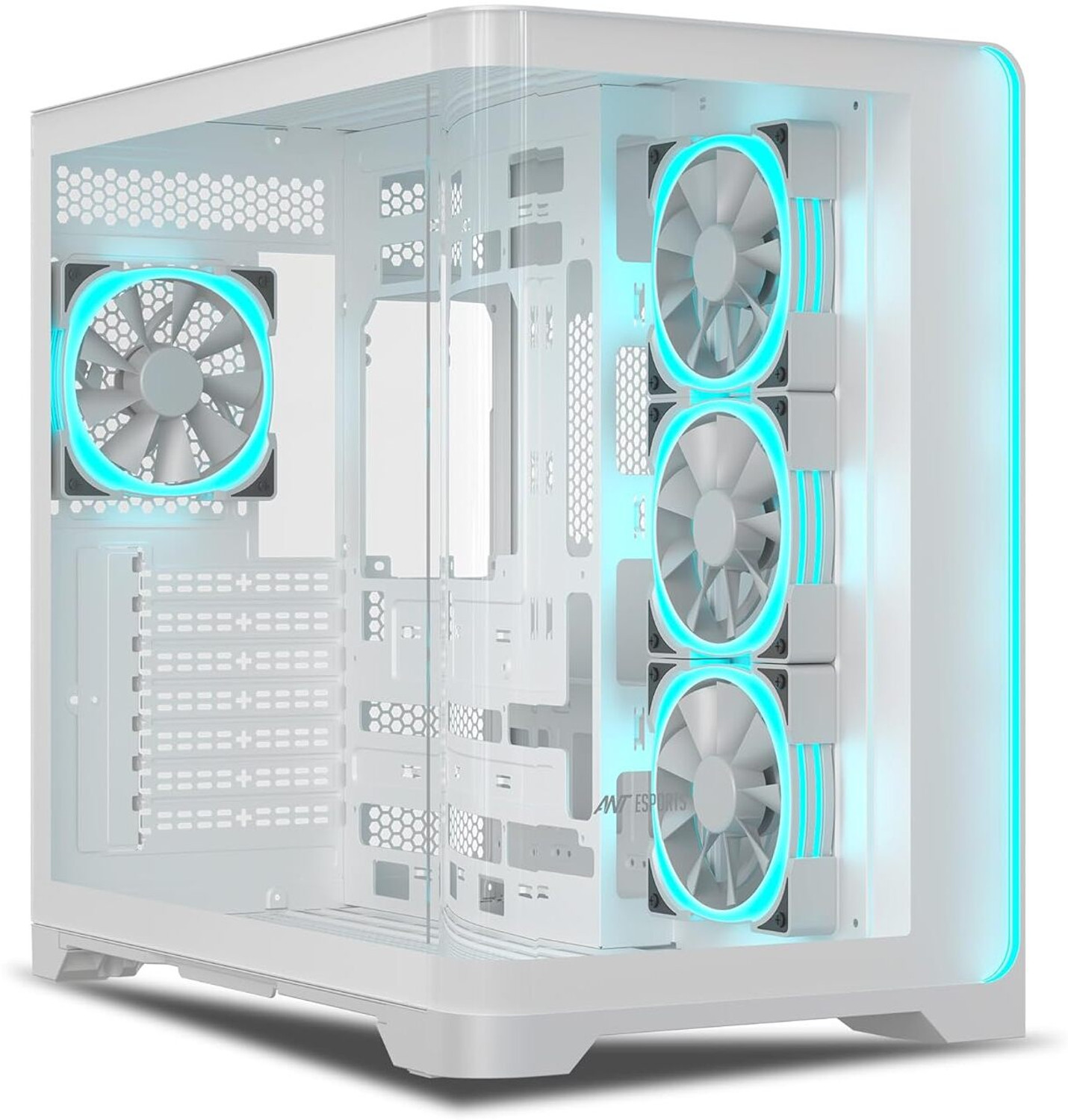 Image of Ant Esports Crystal ARC White Mid Tower Cabinet with USB 2.0 and USB 3.0 Ports Compatible with Computer