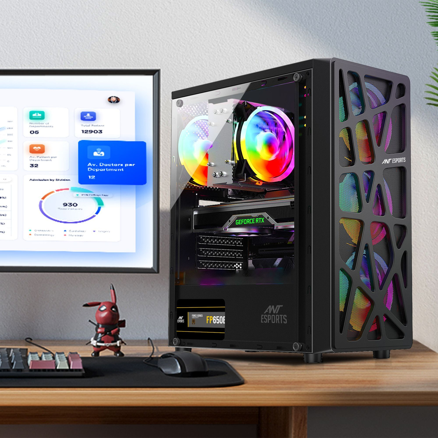 Image of Ant Esports Elite 1100 Mid-Tower Gaming Cabinet with USB 2.0 and USB 3.0 Ports Compatible with Computer