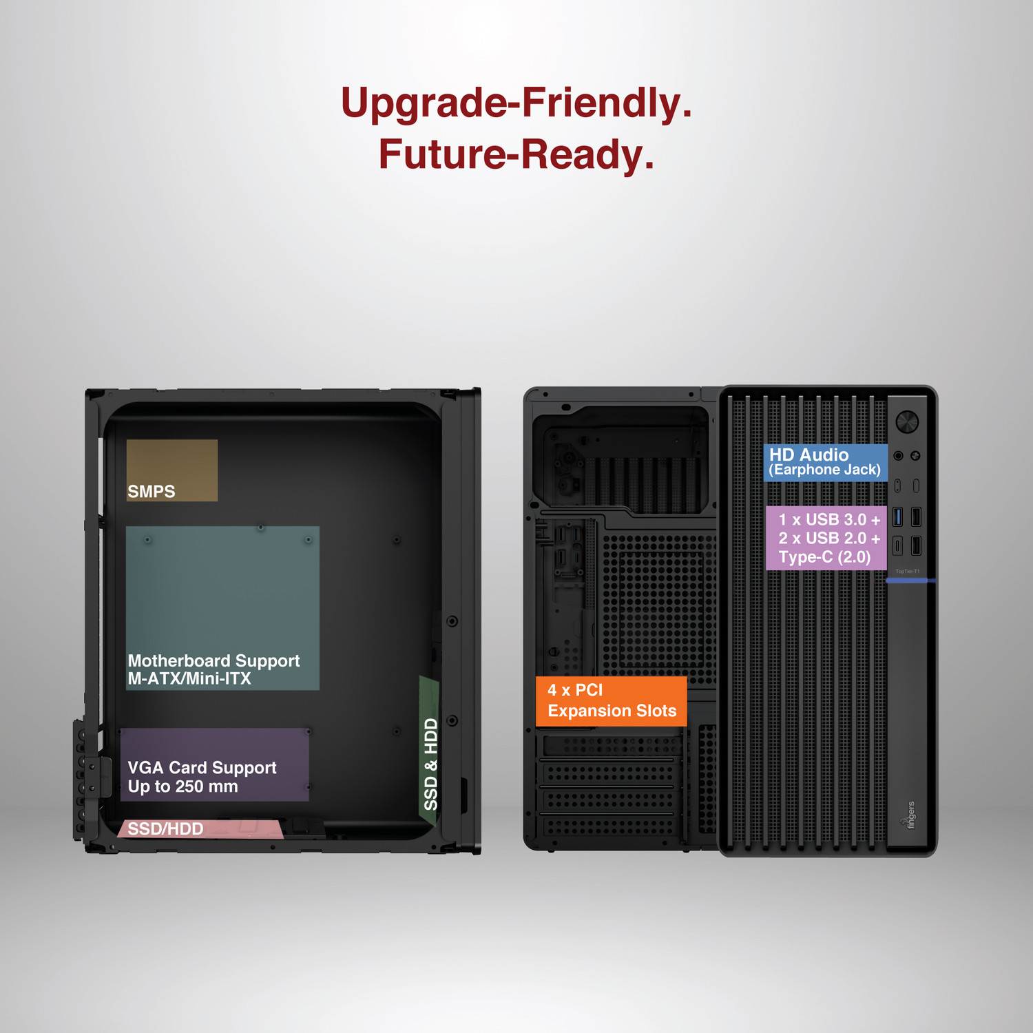 Image of FINGERS TopTier-T1 Micro ATX Cabinet with USB 2.0 and USB 3.0 Ports Compatible with Computer