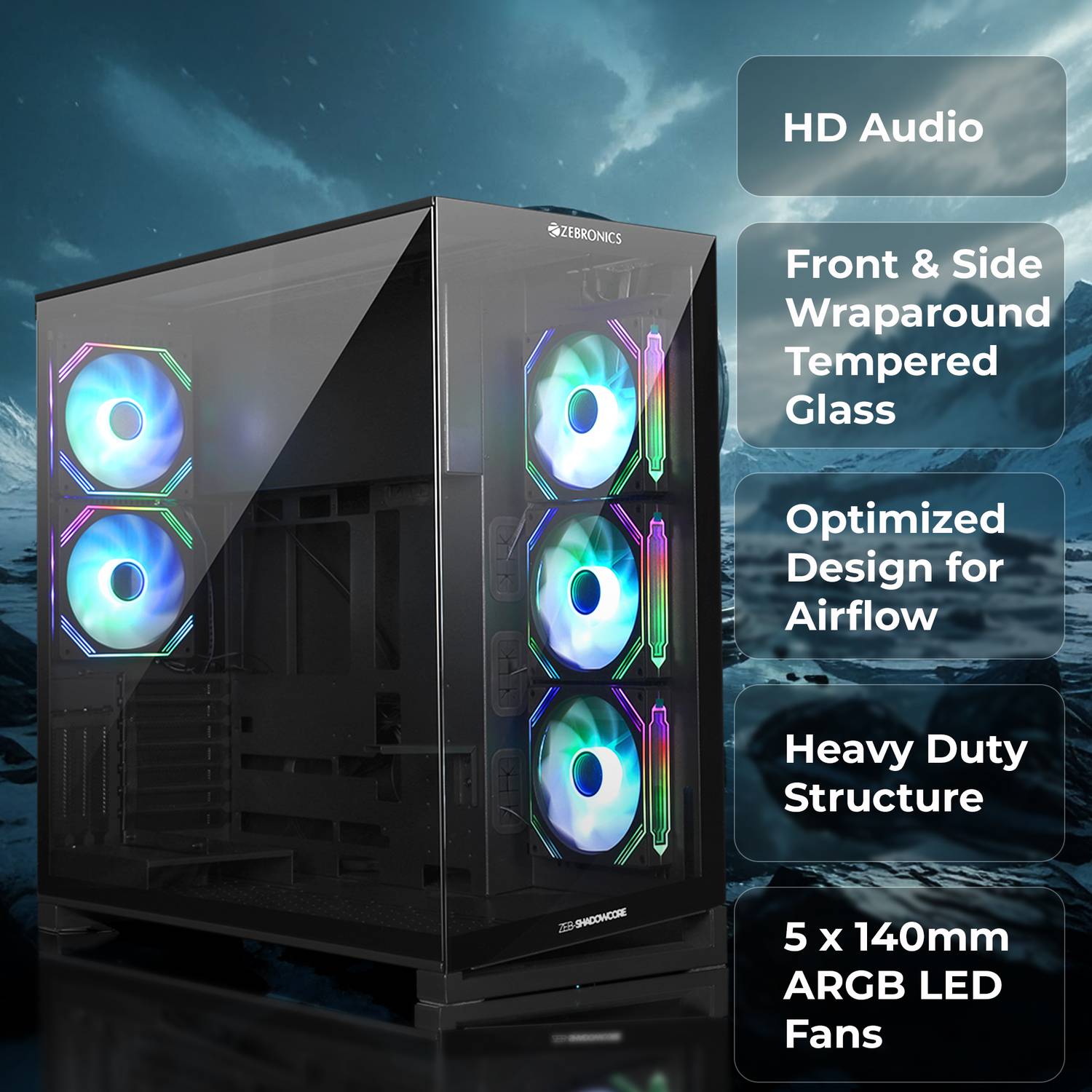 ZEBRONICS Zeb-Shadowcore Full Tower Cabinet Black - Image 2