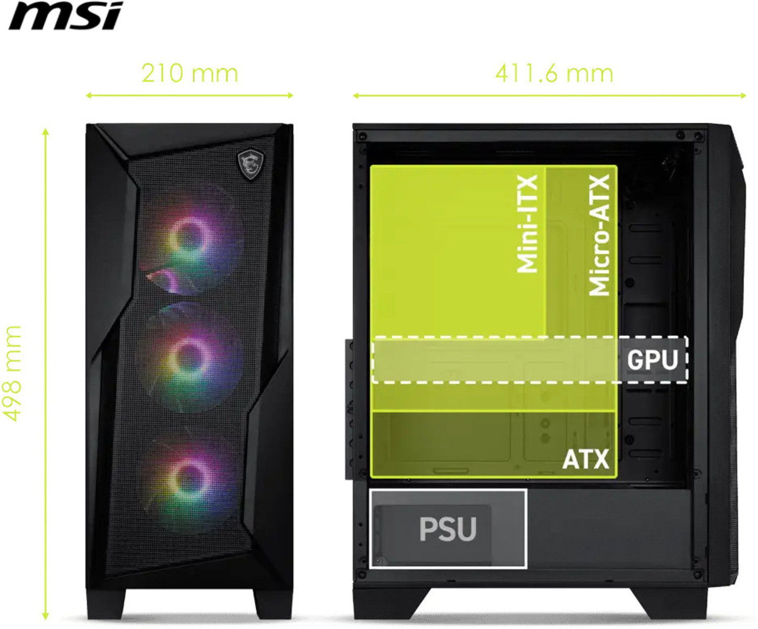 Image of MSI MAG FORGE 130A AIRFLOW with 4 Pre-Installed Auto-RGB Fans Mid-Tower Cabinet with USB 2.0 and USB 3.0 Ports Compatible with Computer