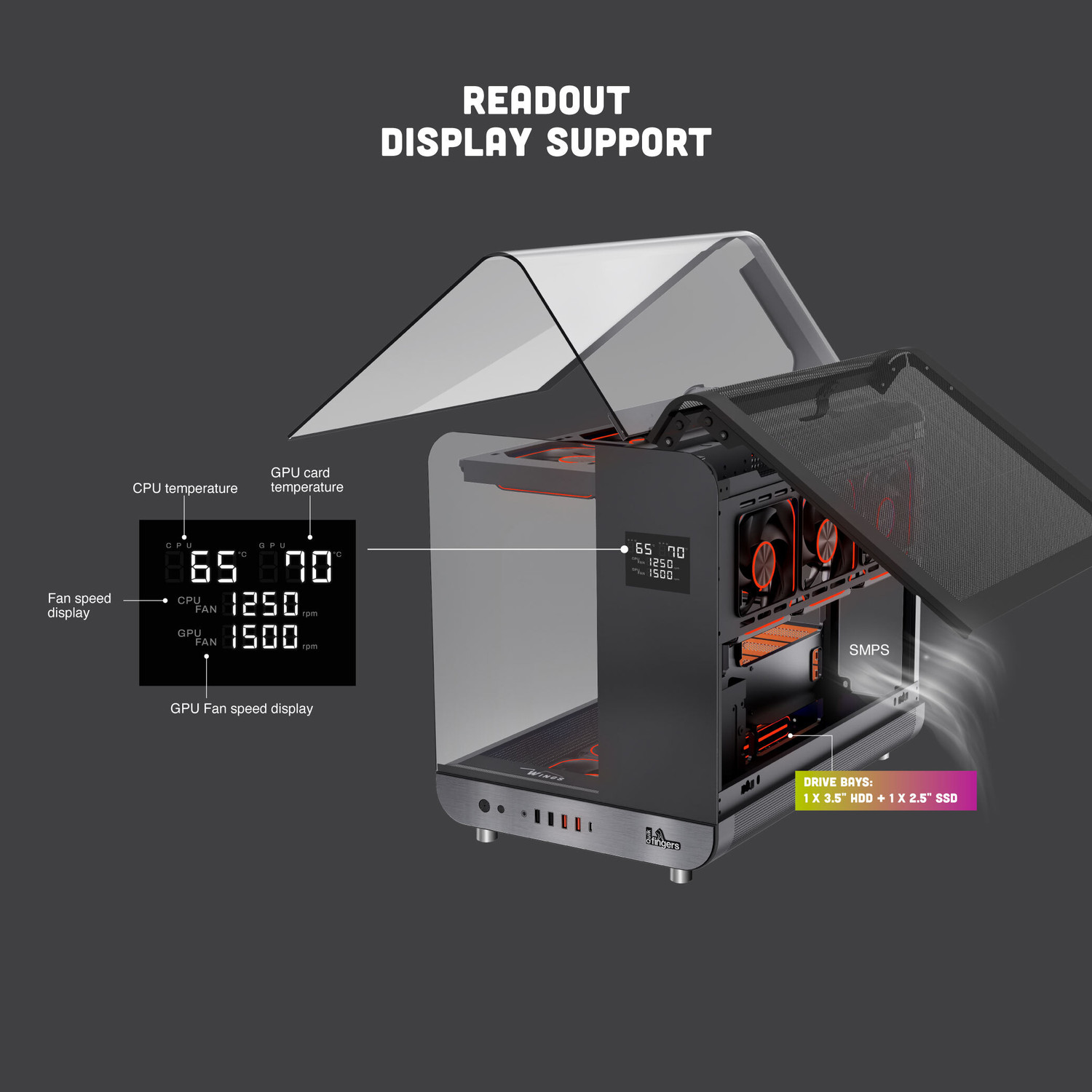 Image of FINGERS QuikFINGERS Wings Micro-ATX Cabinet with USB 2.0 and USB 3.0 Ports Compatible with Computer