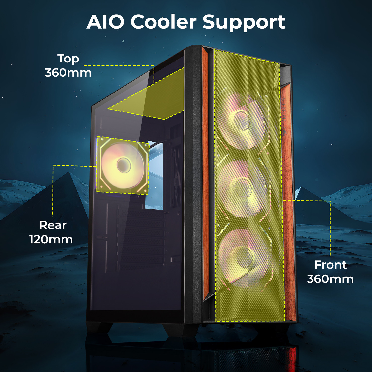 Image of ZEBRONICS Zeb-Spectra (Black) Mid Tower Cabinet with USB 2.0 and USB 3.0 Ports Compatible with Gaming Console