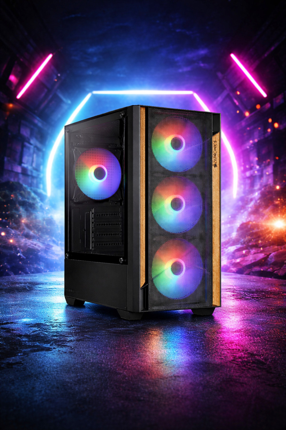 Image of ZEBRONICS CORA Mid tower Cabinet with USB 2.0 and USB 3.0 Ports Compatible with Gaming Console