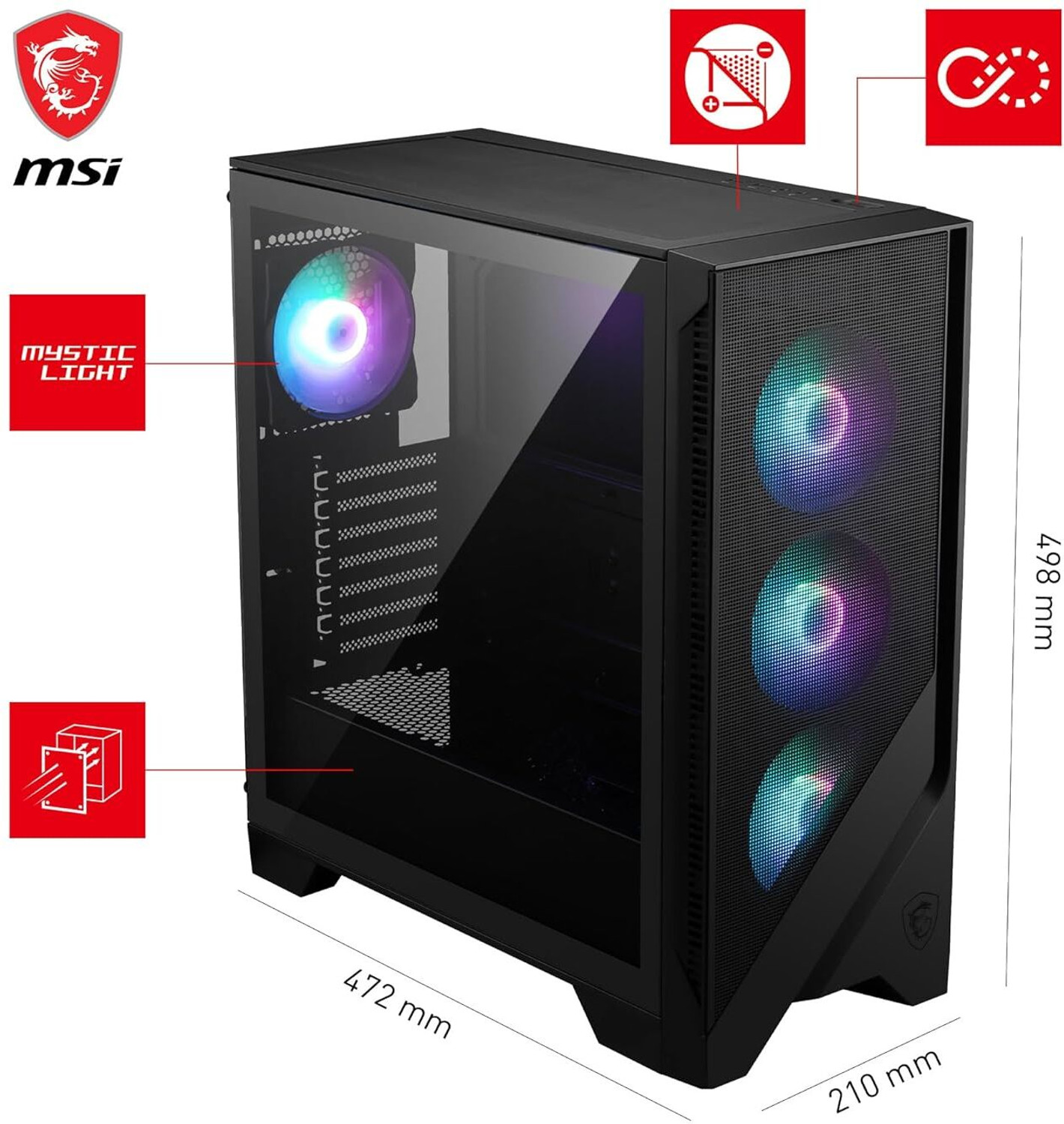 Image of MSI MAG AIRFLOW 320R with 4 ARGB Fans Pre-Installed Premium Mid tower Cabinet with USB 2.0 and USB 3.0 Ports Compatible with Computer
