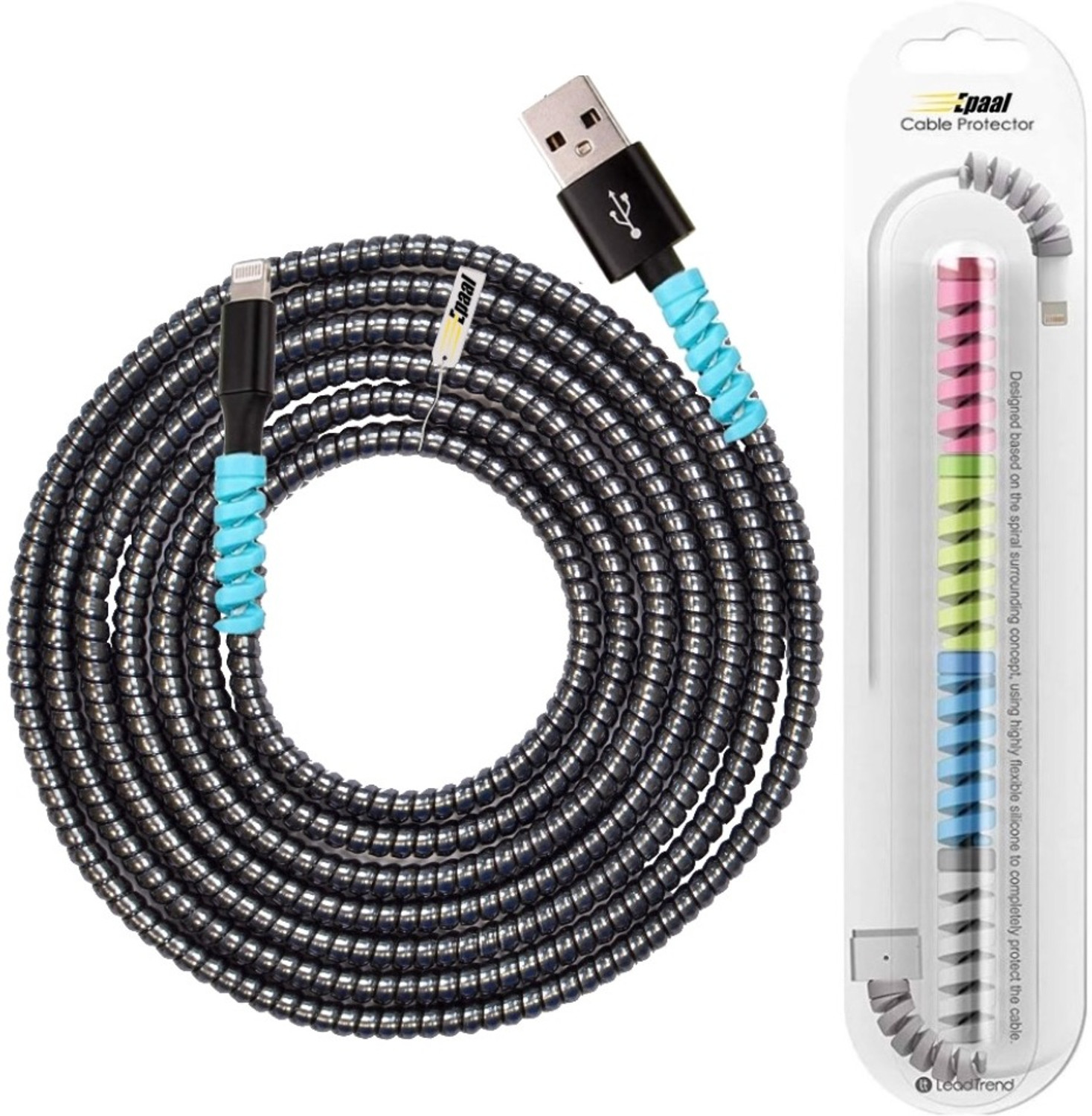 Image of Epaal Port Protector Sleeve (4pcs) with Spiral Metallic 1.6 Mtr Rope (1pc) Winder Full Cable Protector