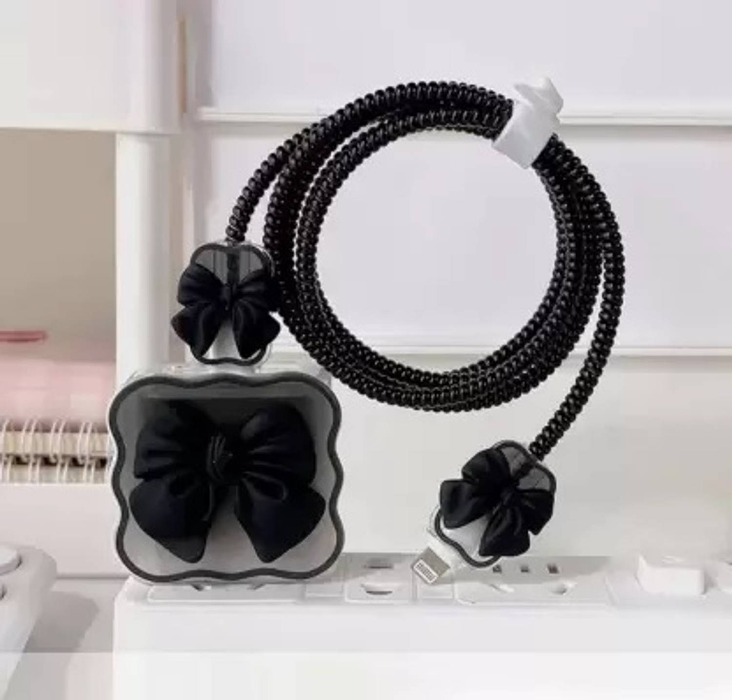 AUDICE Charger Cover for iphone 18W/20W Type C Adapter Full Protection Black Bow Cable Protector