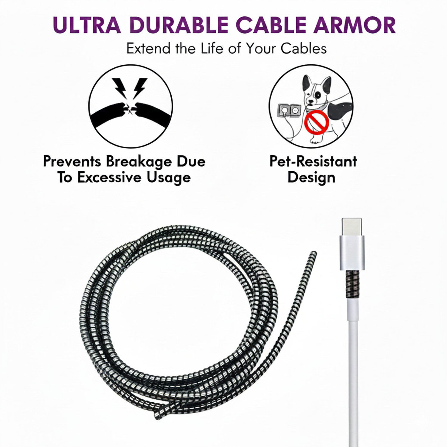 Image of JAZX 1.5m Spiral Triple Entire Charging Cable Spiral for All Android Cable Protector