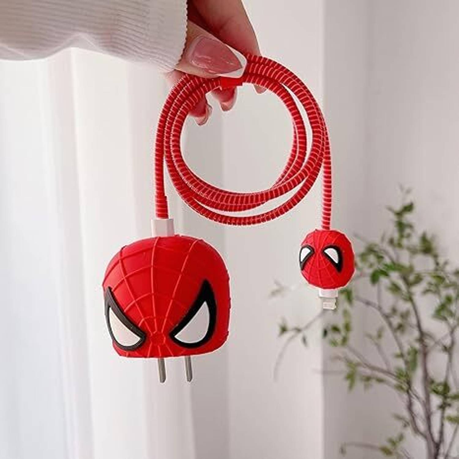 henx spider charger cover for iphone 18/20W 3D Cartoon Design USB Spiral Cable Protector