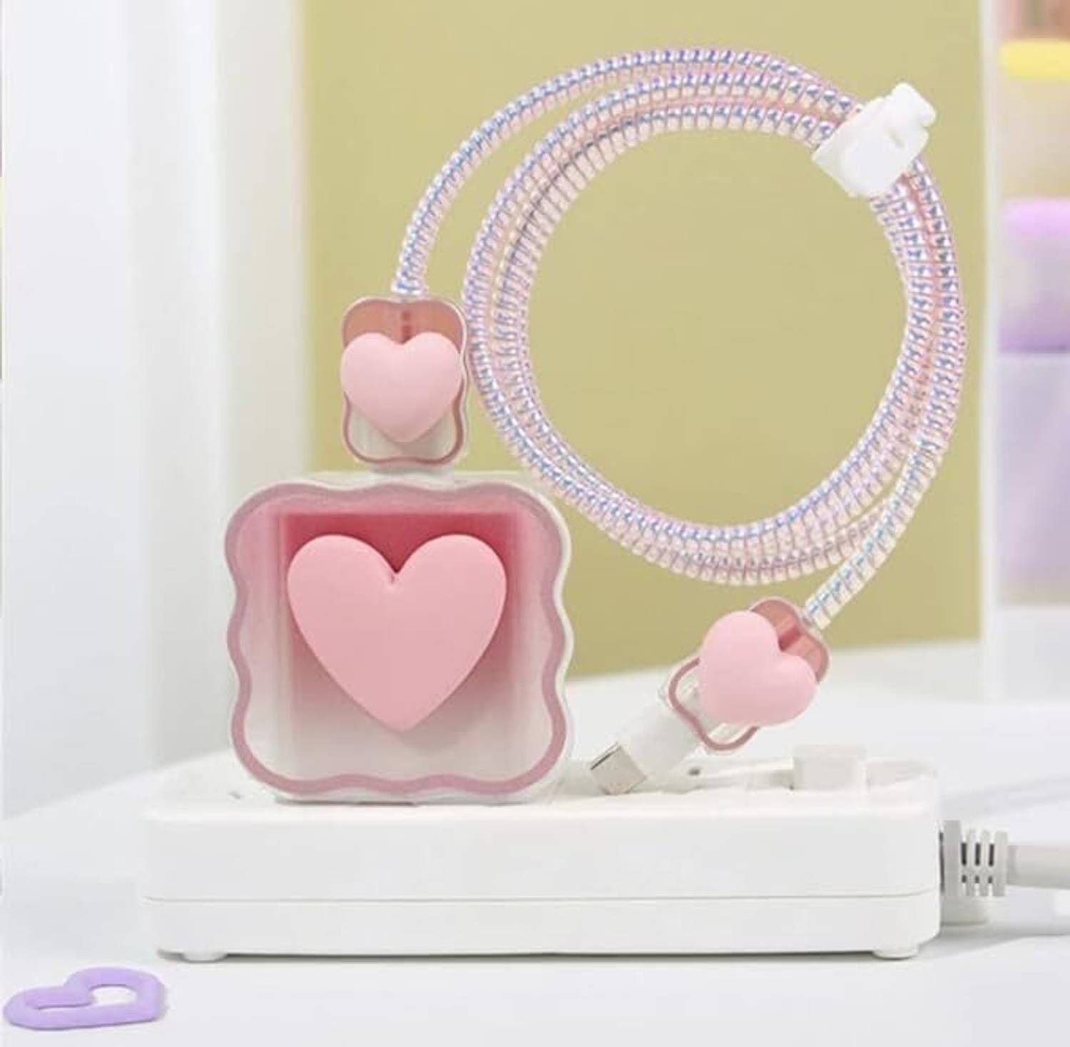 AUDICE Charger Cover for iphone 18W/20W Type C Adapter Full Protection Pink Heart Cable Protector