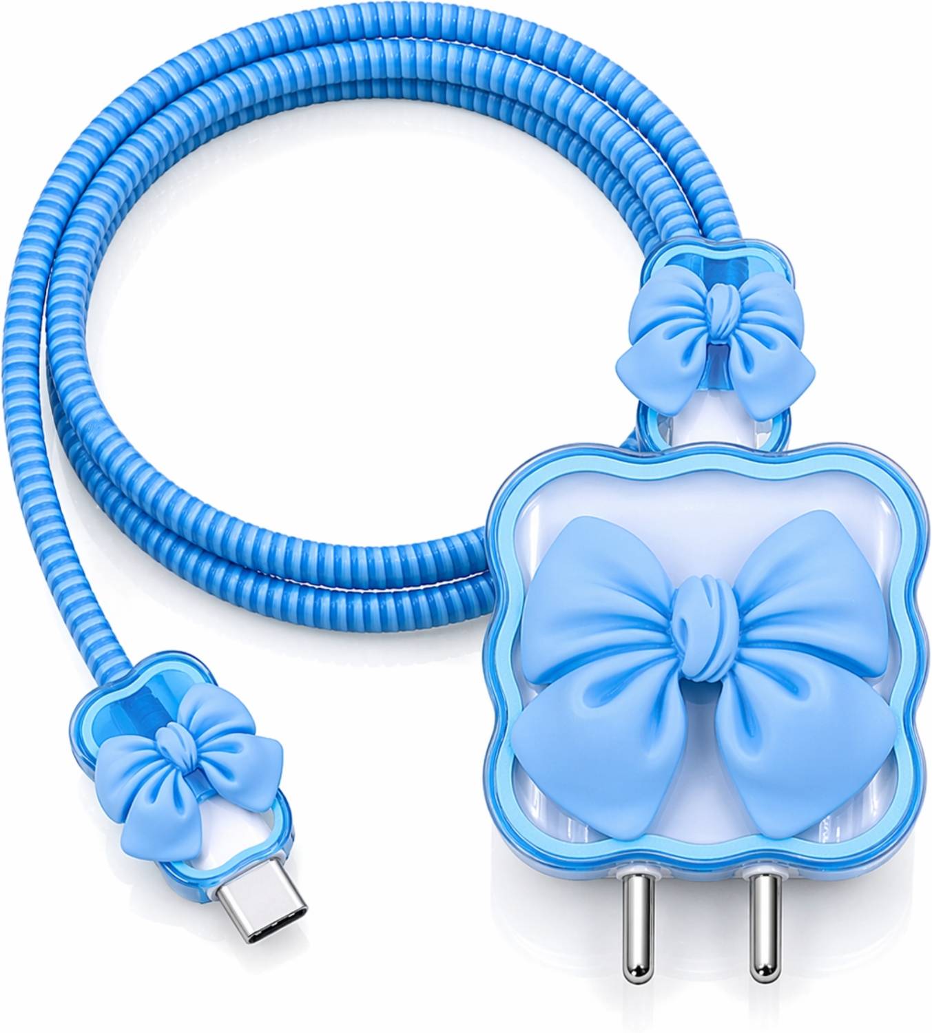 CAISHEN UNITED Mobile Charger Cover with Cable Protector (Blue Bow) Cable Protector