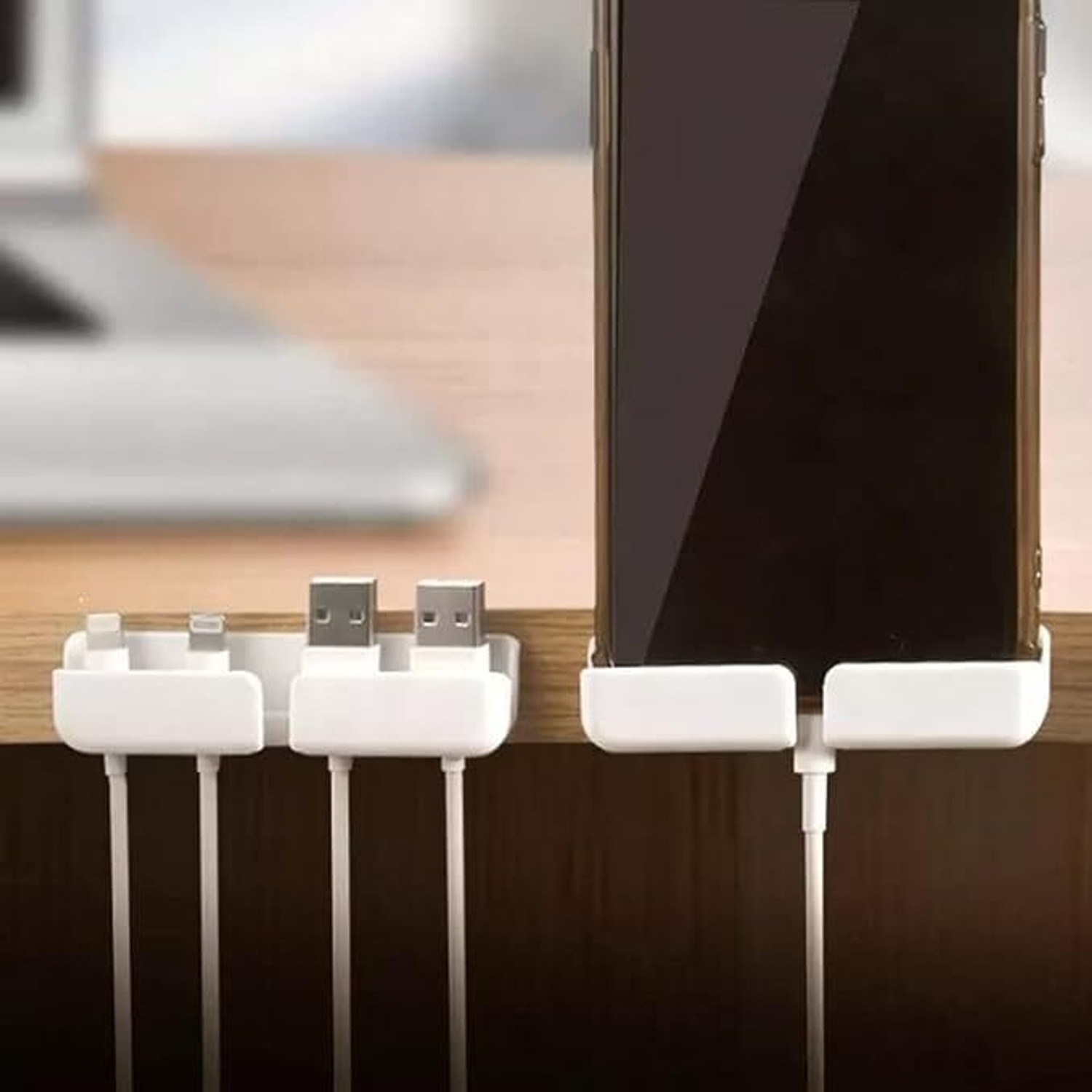 Image of RERAT Multi-Function Desktop Cable Organizer Clips & Phone Stand - 3 Pcs Self-Adhesive Cable Protector