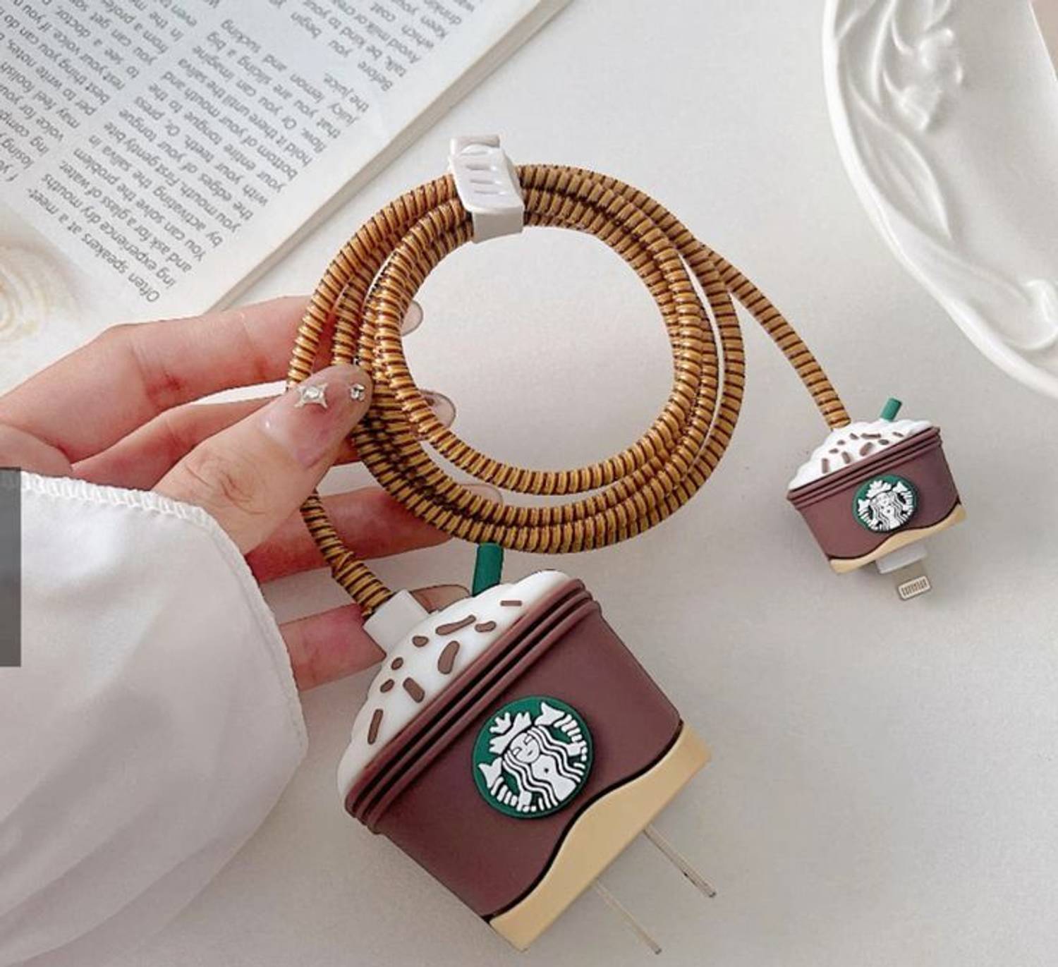 BlissBeautyBar Charger Cover for iPhone 18W-20W Charger, 3D Cartoon Design Star Coffee Cable Protector