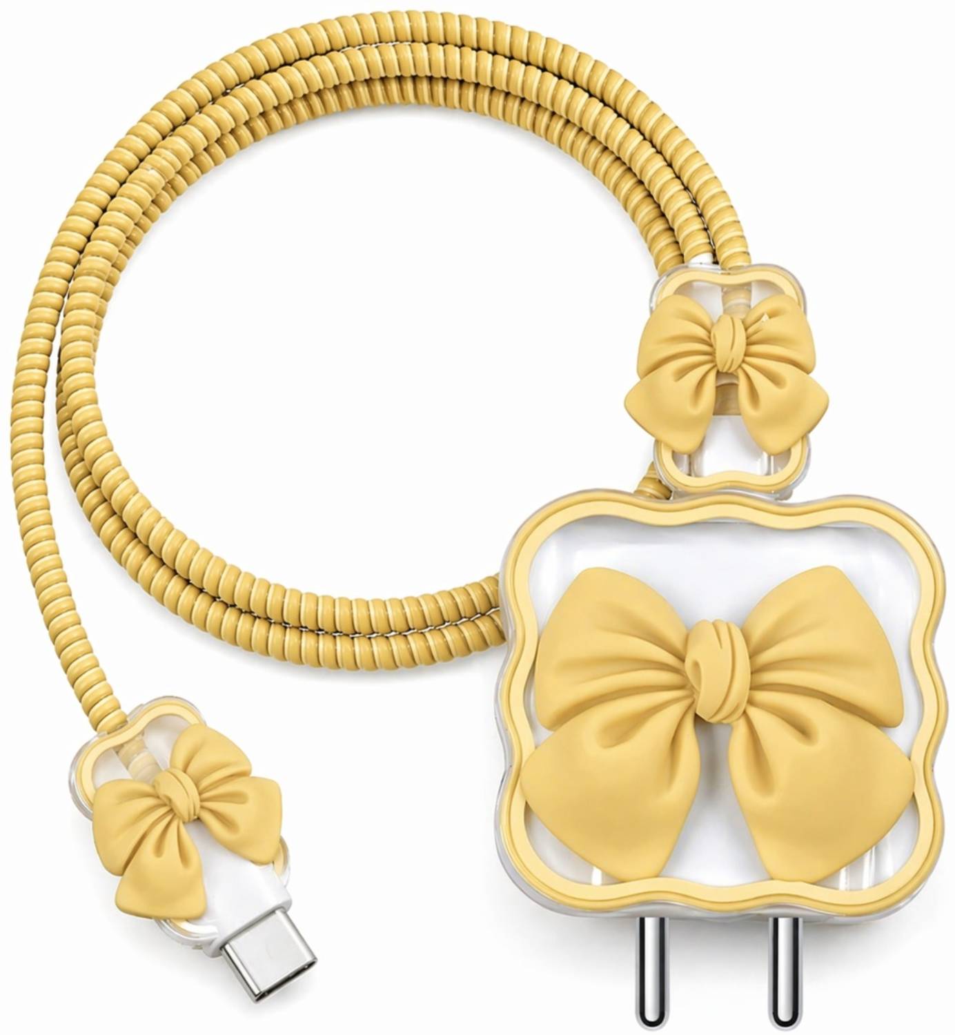 CAISHEN UNITED Mobile Charger Cover with Cable Protector (Yellow Bow) Cable Protector
