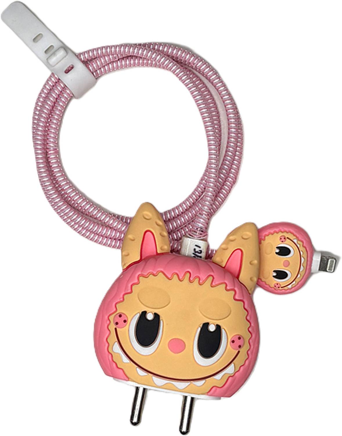 ArmourPro Labubu Charger Cover for Apple Iphone Charger 18W and 20W :: Pink Labubu Doll Cable Protector