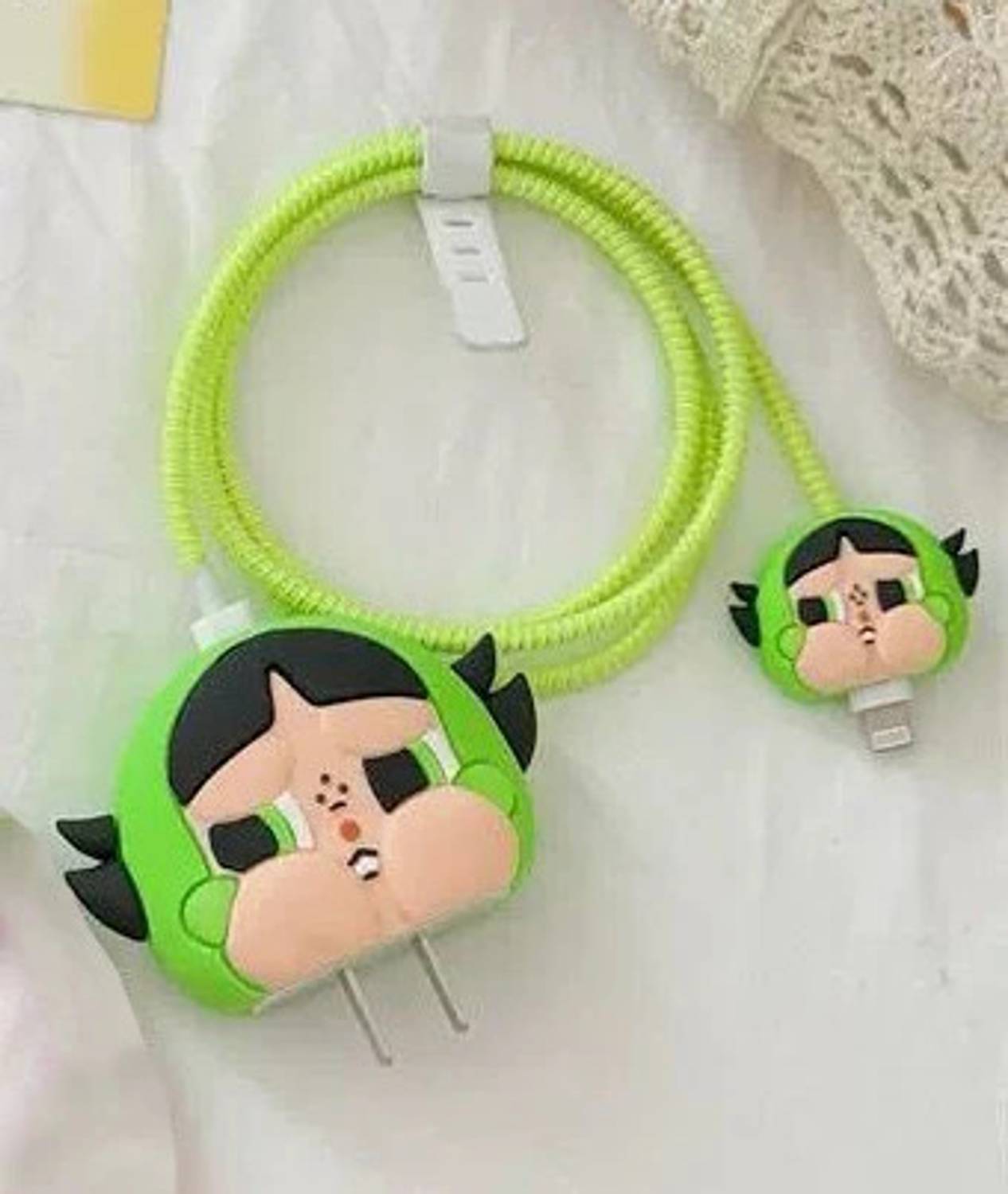 AUDICE Charger Cover for iphone 18W/20W Type C Adapter Full Protection Green Puff Girl Cable Protector