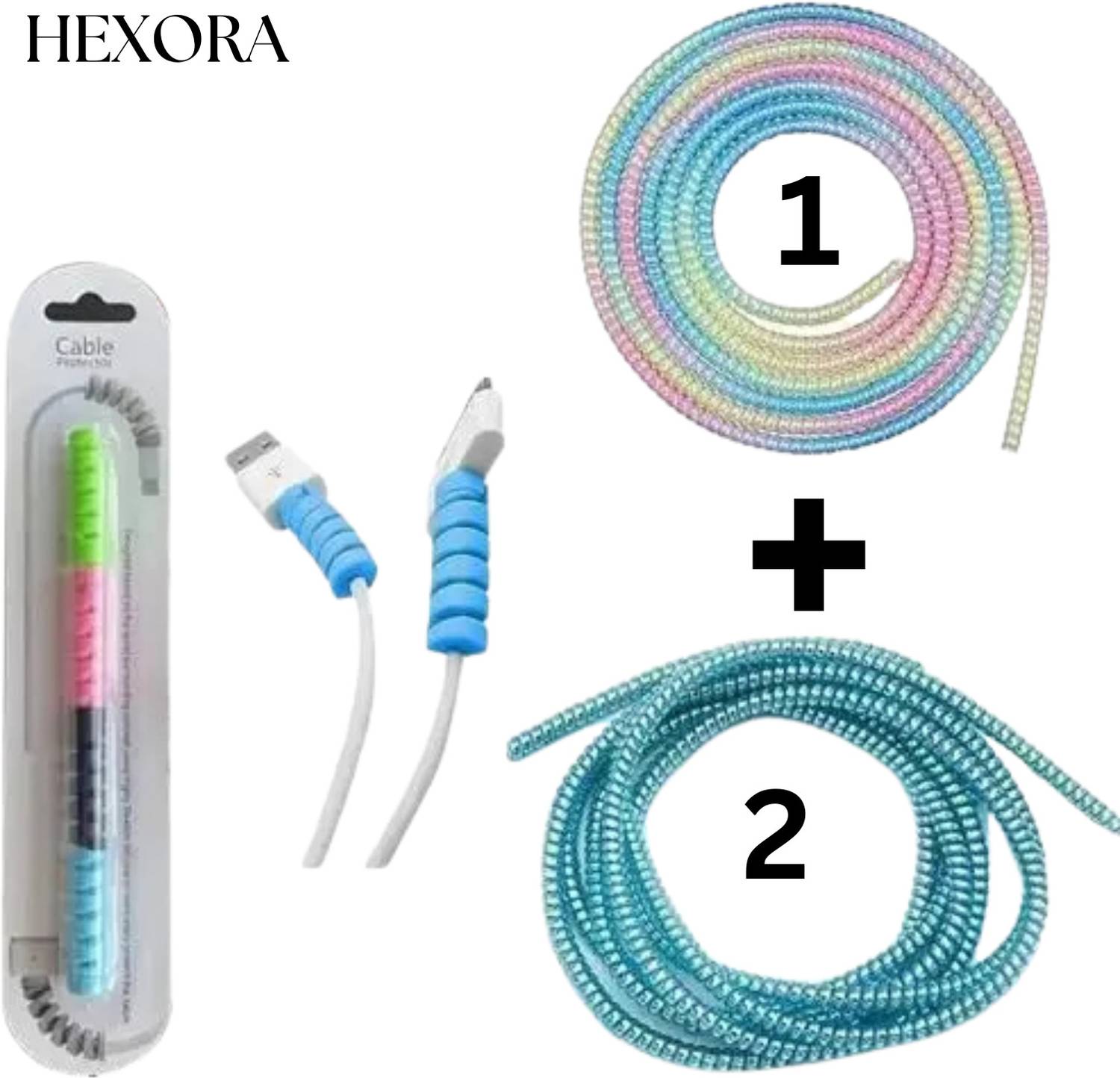 Hexora Cable Protector Combo (Pack of 1 Pink + 1 Blue + 1 Pack of 4 Cable Guards) Cable Protector
