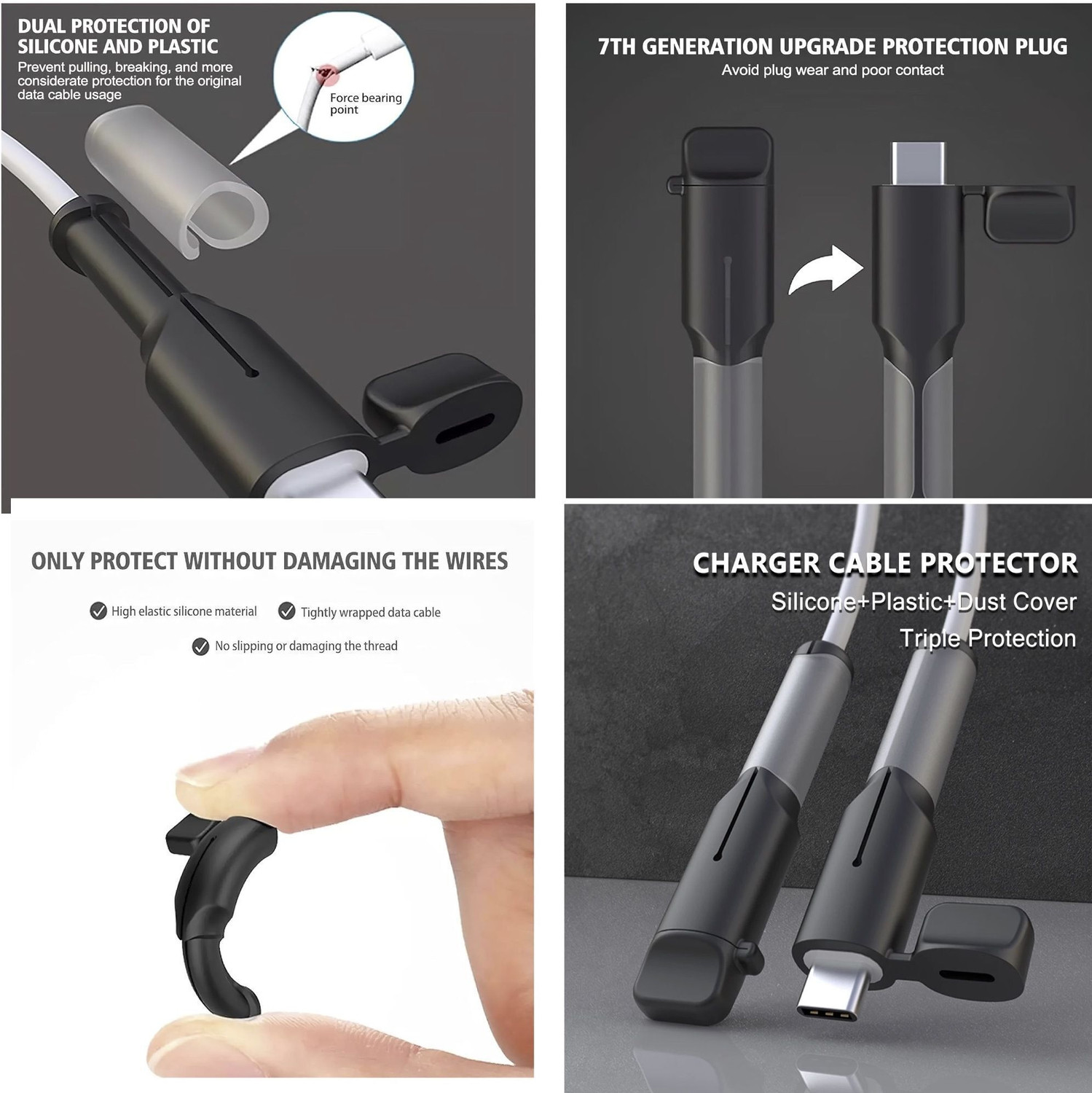Image of Epaal Cable End Protector Pair for Type-C /Lightening Cable (Cable Not Included) Only Cable Protector
