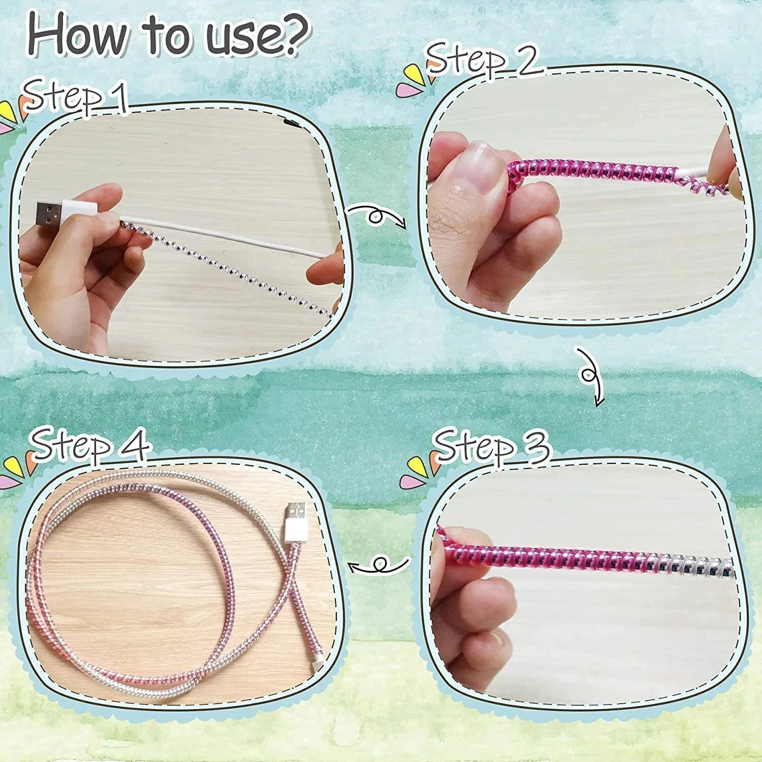 Image of BiteSize 5 Piece Spiral Multicolour 1.4 Meter Protector / / Saver for Cables & Earphones Cable Protector