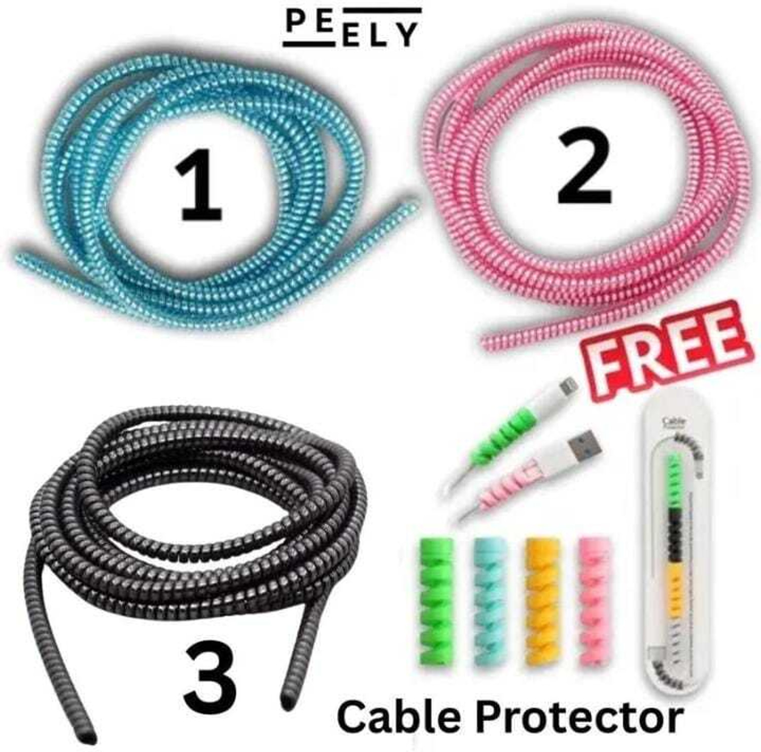 Image of VELORA (4pcs) with Spiral Triple Color 1.6 Mtr (3pc) Cable Protector