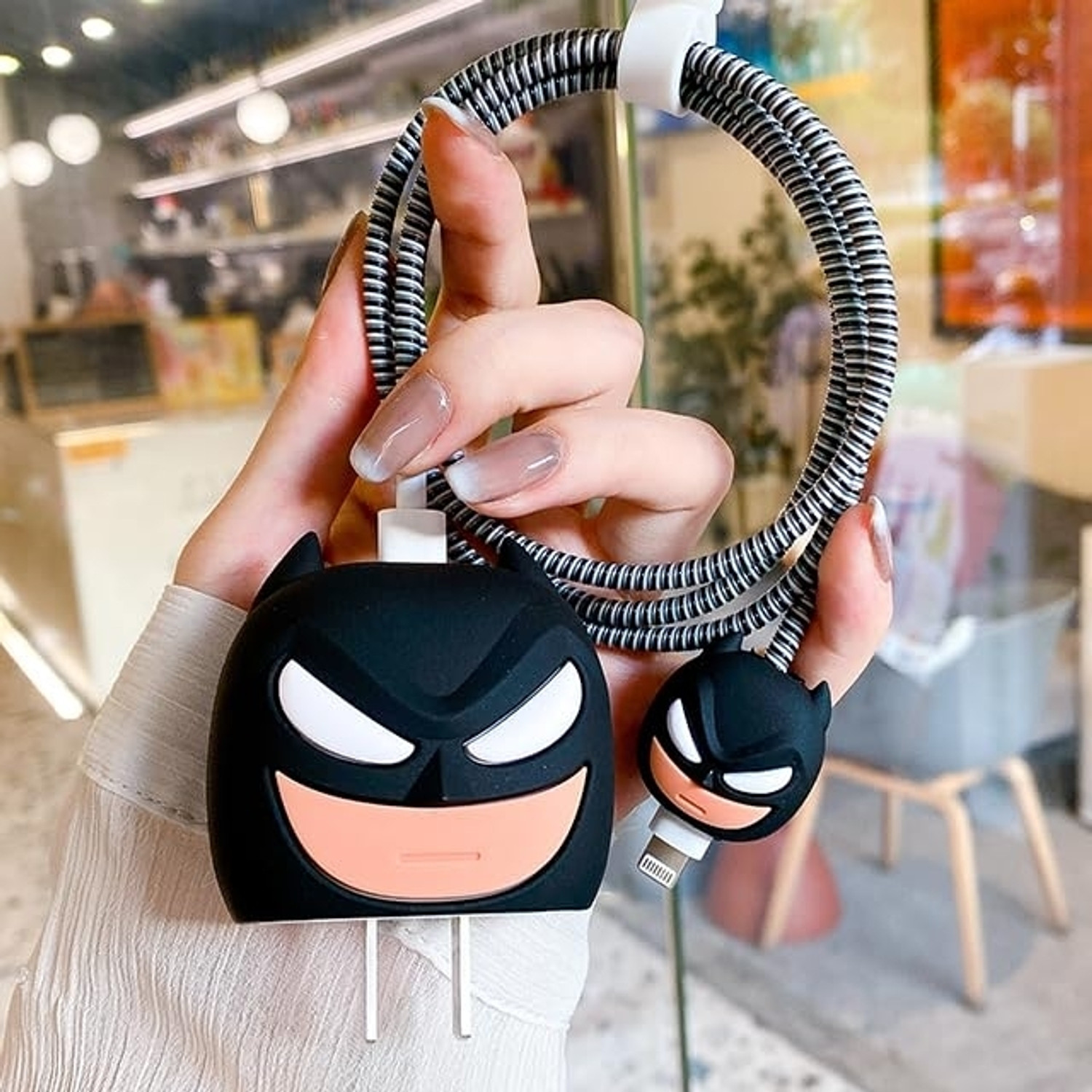 Image of Techno Cartoon Silicone Case for iPhone 18W & 20W Charger Cable Protector | | Bat-Man Cable Protector