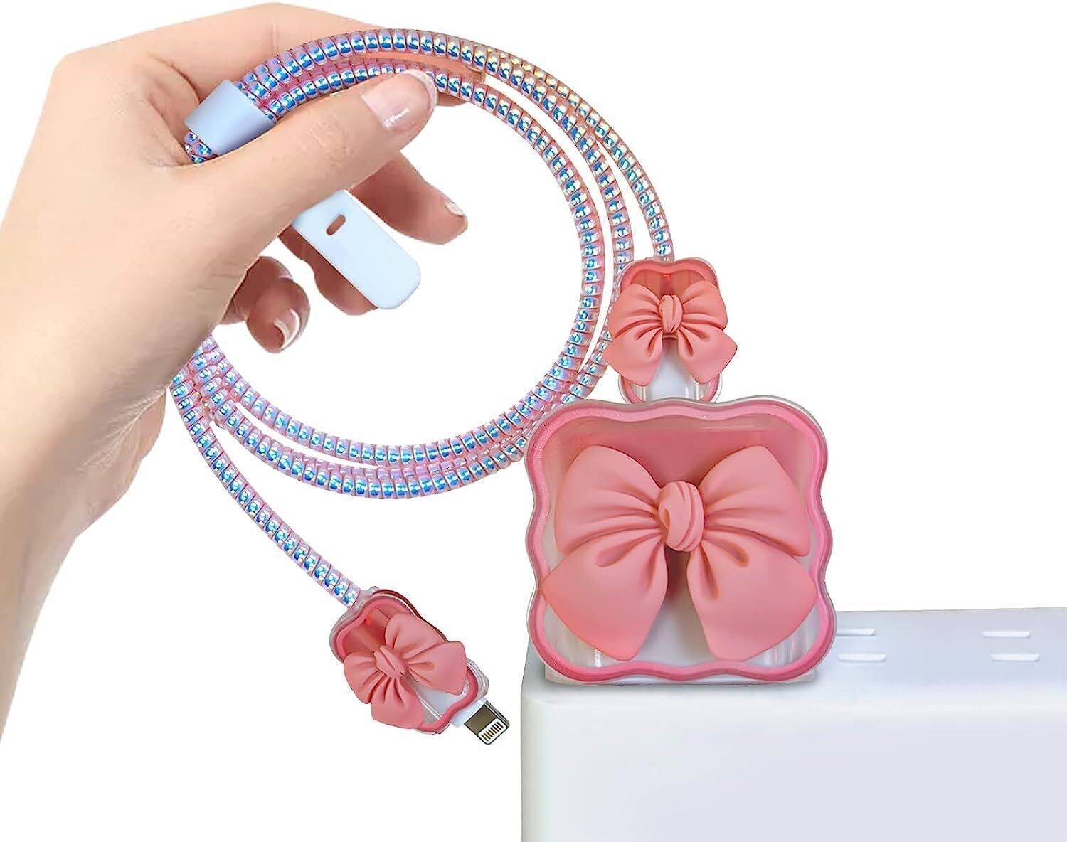 AIFEI Compatible for iPhone Charger COVER PINK BOW for 18-20W Full ProtectionCASE Cable Protector