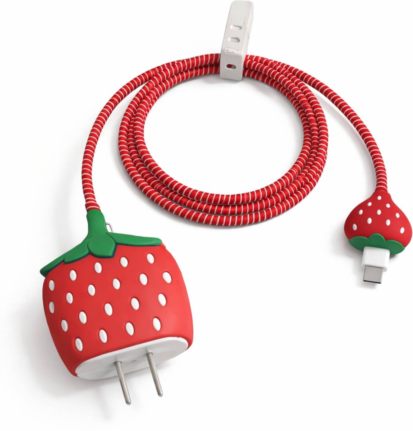 CAISHEN UNITED 3D Cartoon Strawberry Charger Case Cover for 18W 20W Adapter Cable Protector