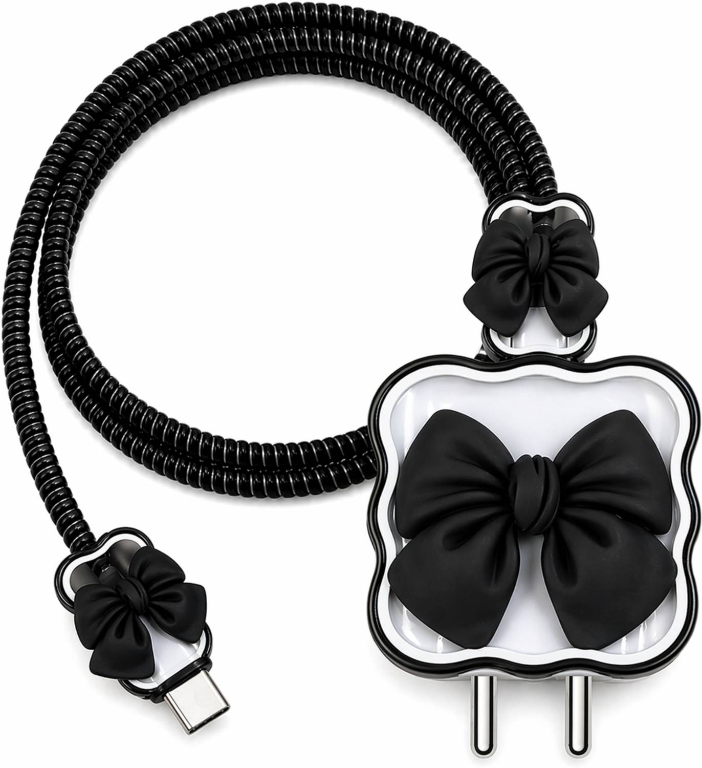 CAISHEN UNITED Mobile Charger Cover with Cable Protector (Black Bow) Cable Protector