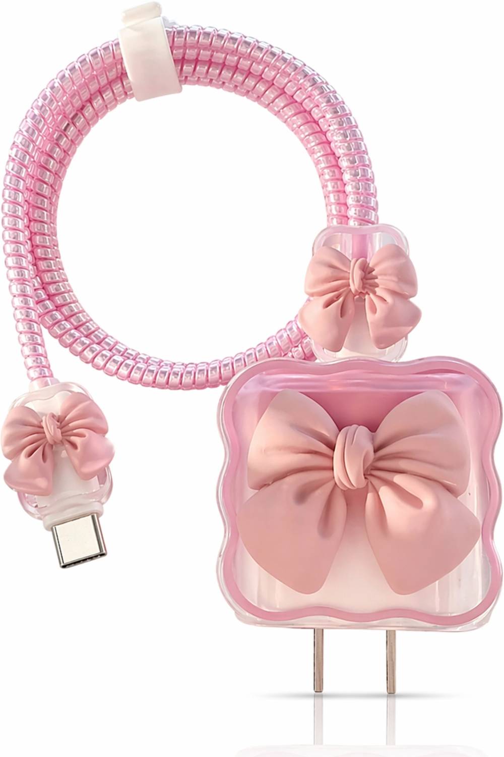 CAISHEN UNITED Mobile Charger Cover with Cable Protector (Pink Bow) Cable Protector