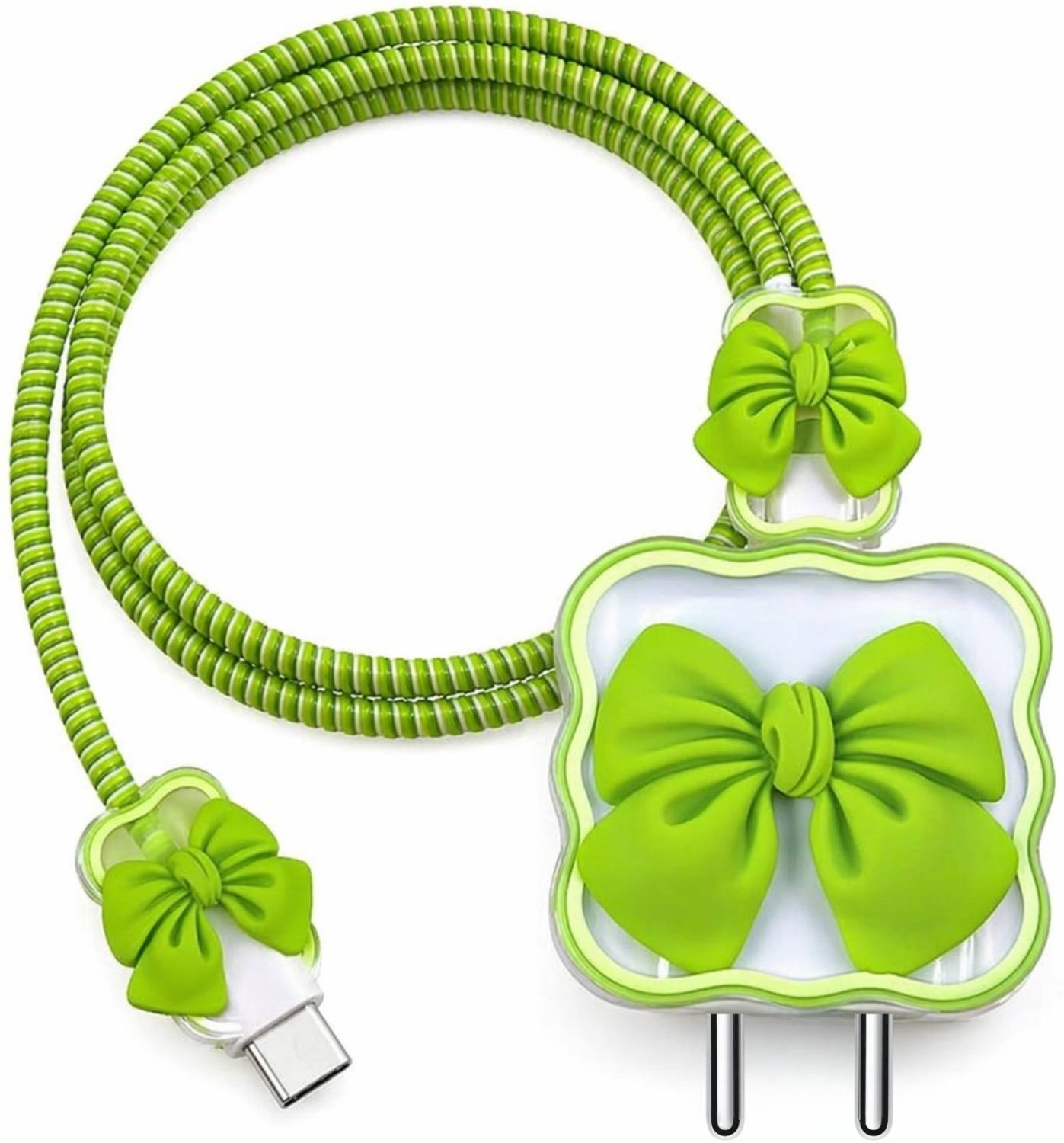 CAISHEN UNITED Mobile Charger Cover with Cable Protector (Green Bow) Cable Protector