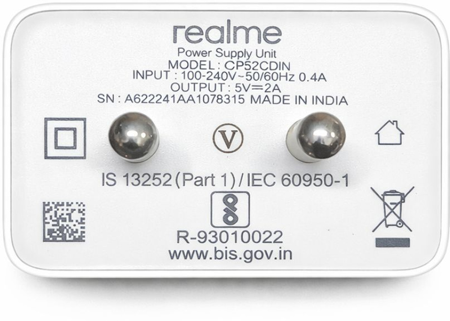 Image of realme 10W /2A Mobile Phone Wall Charger Without Cable Power Meter for Cables