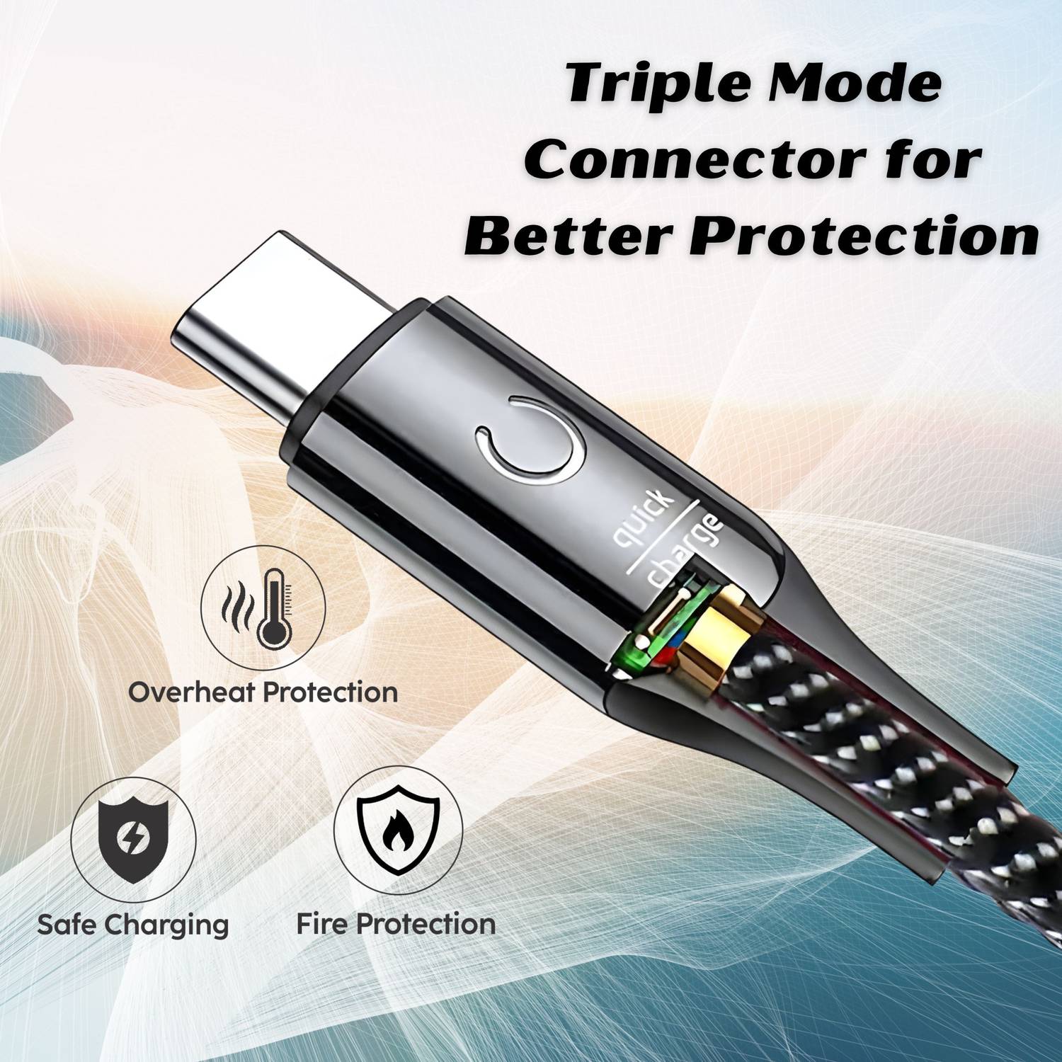 AirBorne 65W USB-A to Type C Nylon Braided Fast Charging Cable 1M for all Type C Mobile Power Meter for Cables